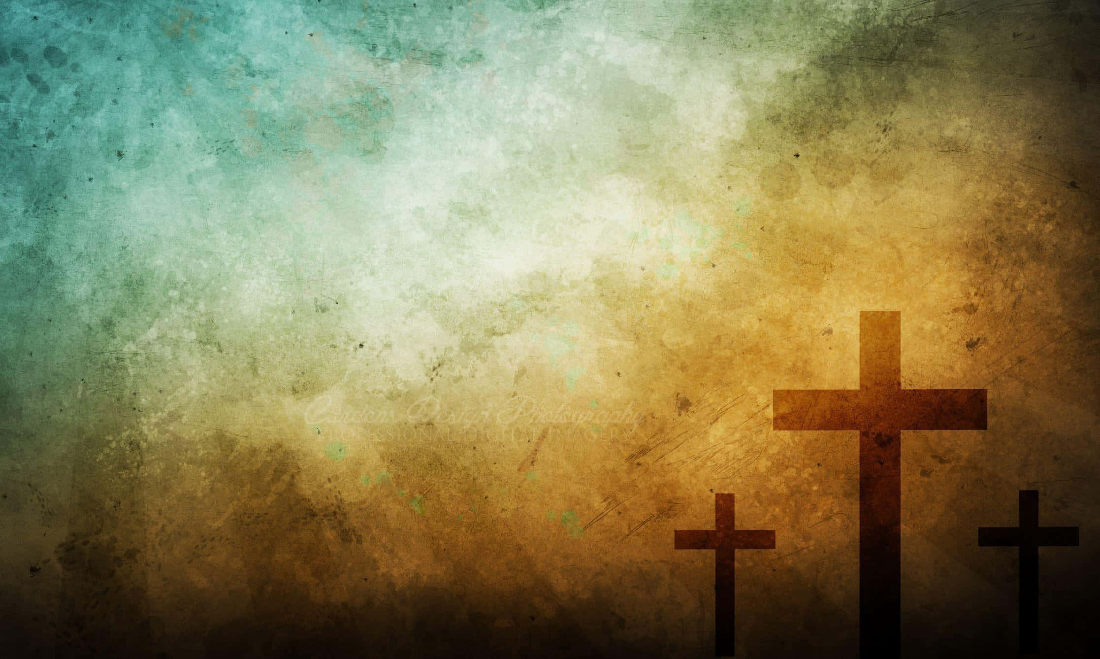 HD Religious, three dark crosses, teal, Full HD Desktop Wallpaper