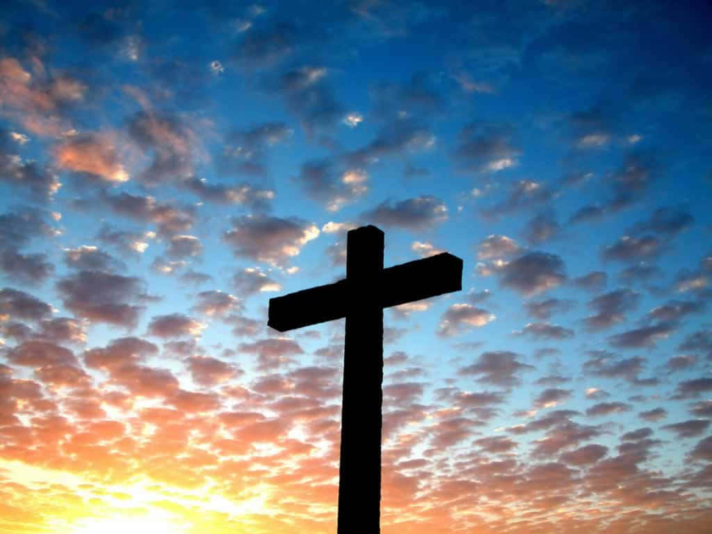 cross silhouette, vibrant sky, orange pink and blue clouds, SD Desktop Wallpaper