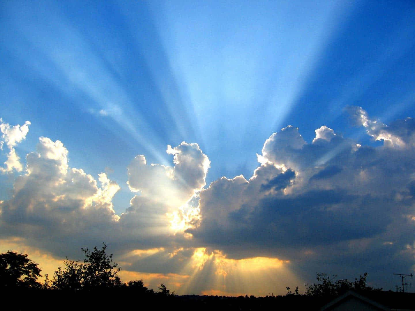 sunlight, dramatic clouds, golden rays, HD Desktop Wallpaper