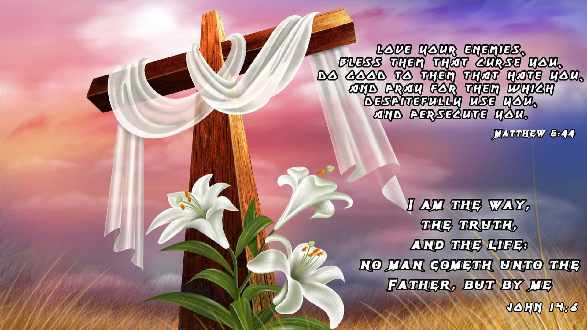 wooden cross, white cloth, tall grass, Full HD Desktop Wallpaper