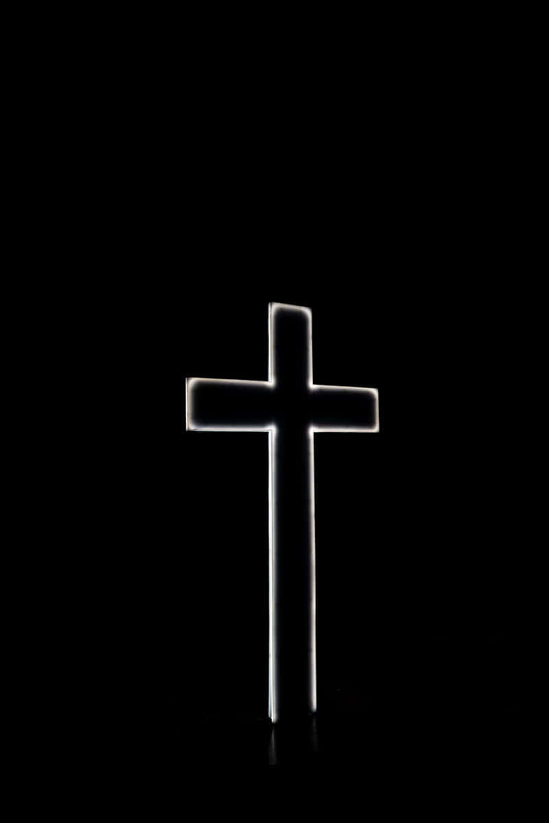 glowing white cross, pitch-black background, soft reflection, SD Phone Wallpaper