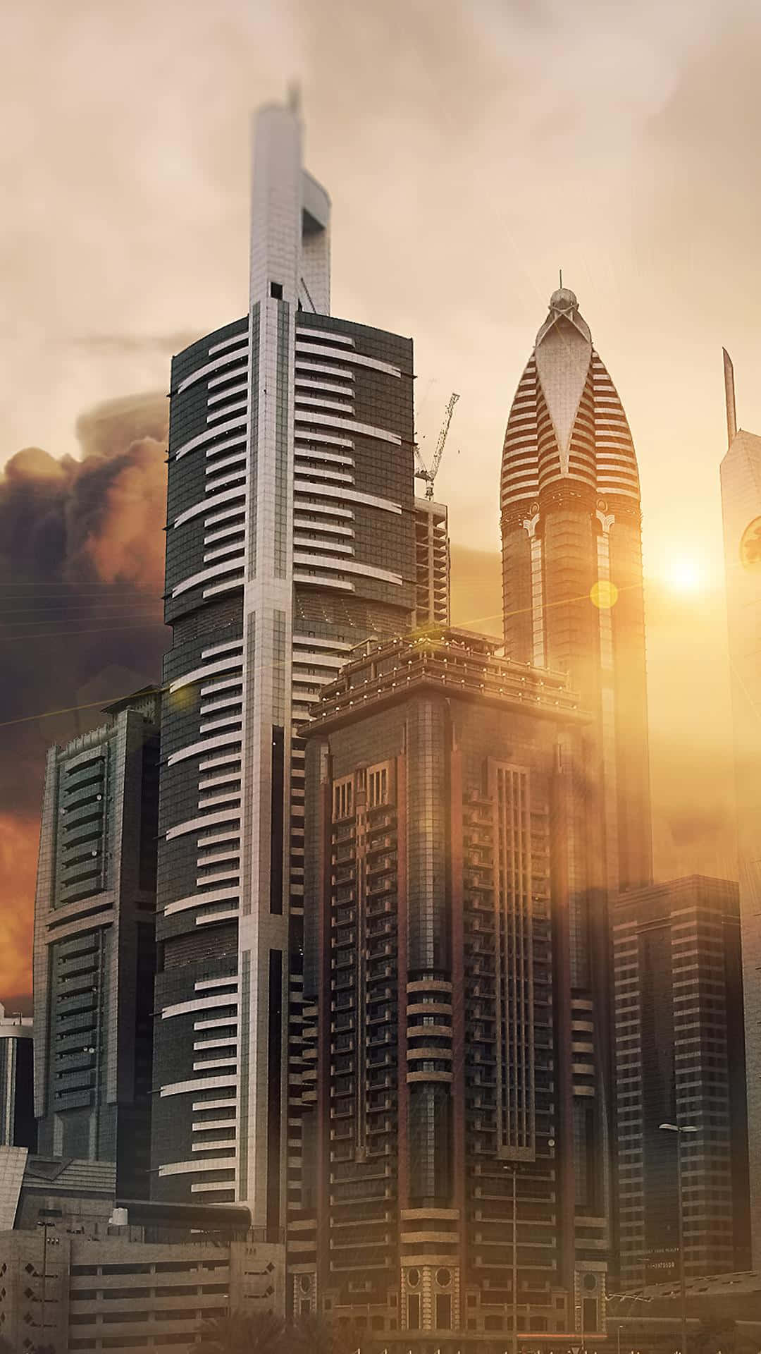 golden sunset, dramatic clouds, lens flare, Full HD Phone Wallpaper