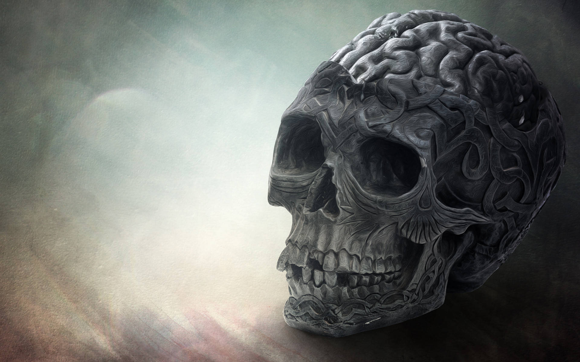 HD Skull, brain-like textures, swirling patterns, Full HD Desktop Wallpaper