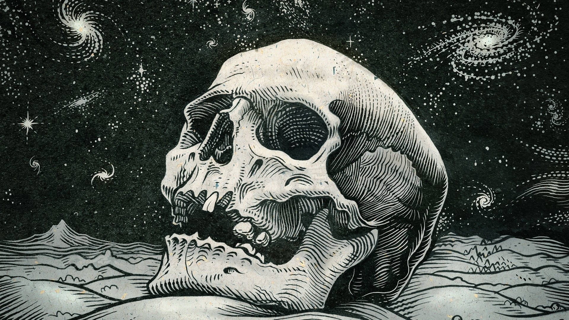 HD Skull, nebulas, swirling galaxies, Full HD Desktop Wallpaper