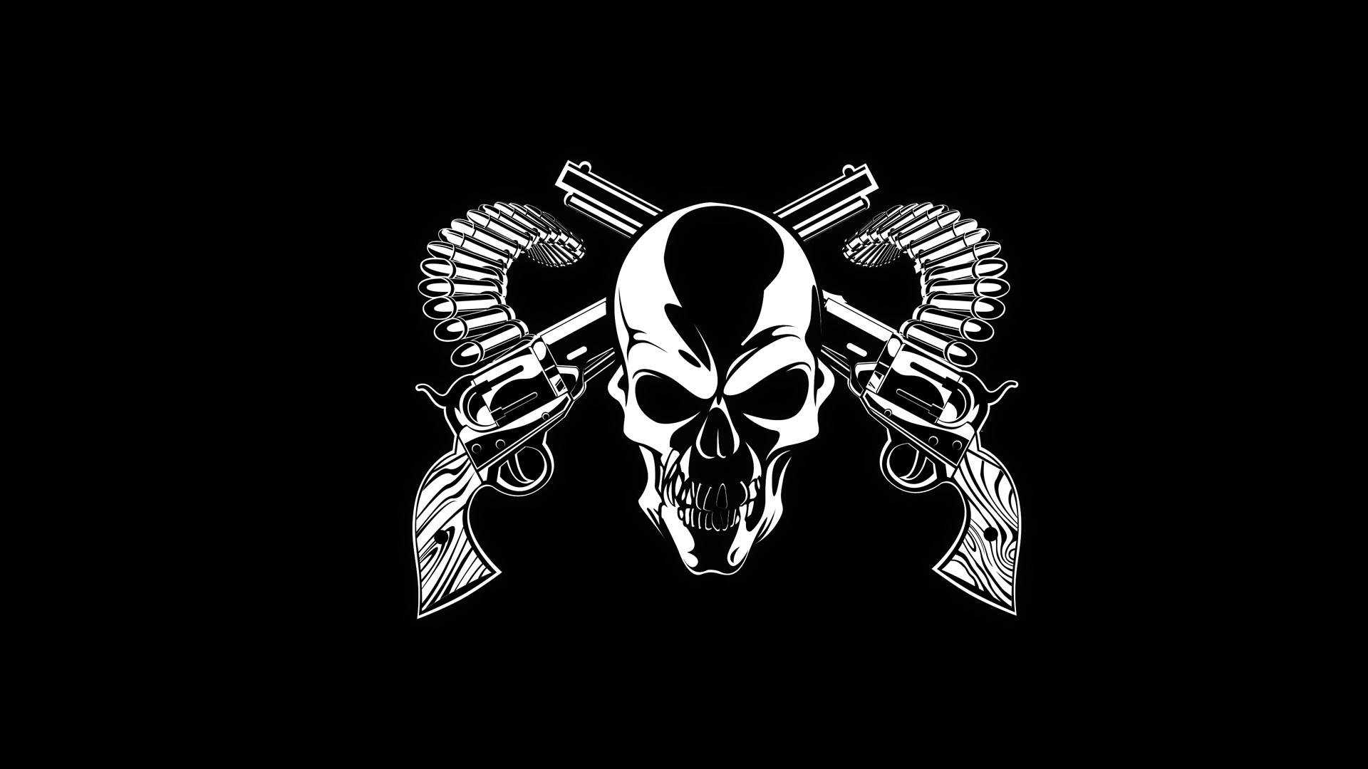 HD Skull, twin guns, revolvers, Full HD Desktop Wallpaper