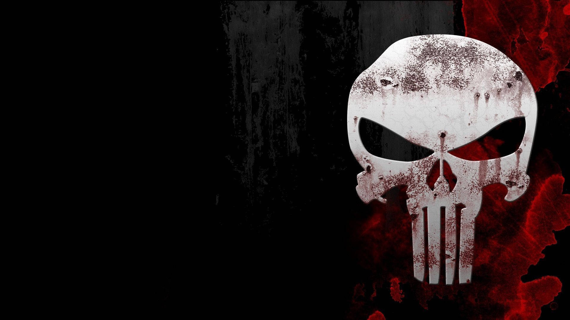 HD Skull, white skull emblem, red splatters, Full HD Desktop Wallpaper