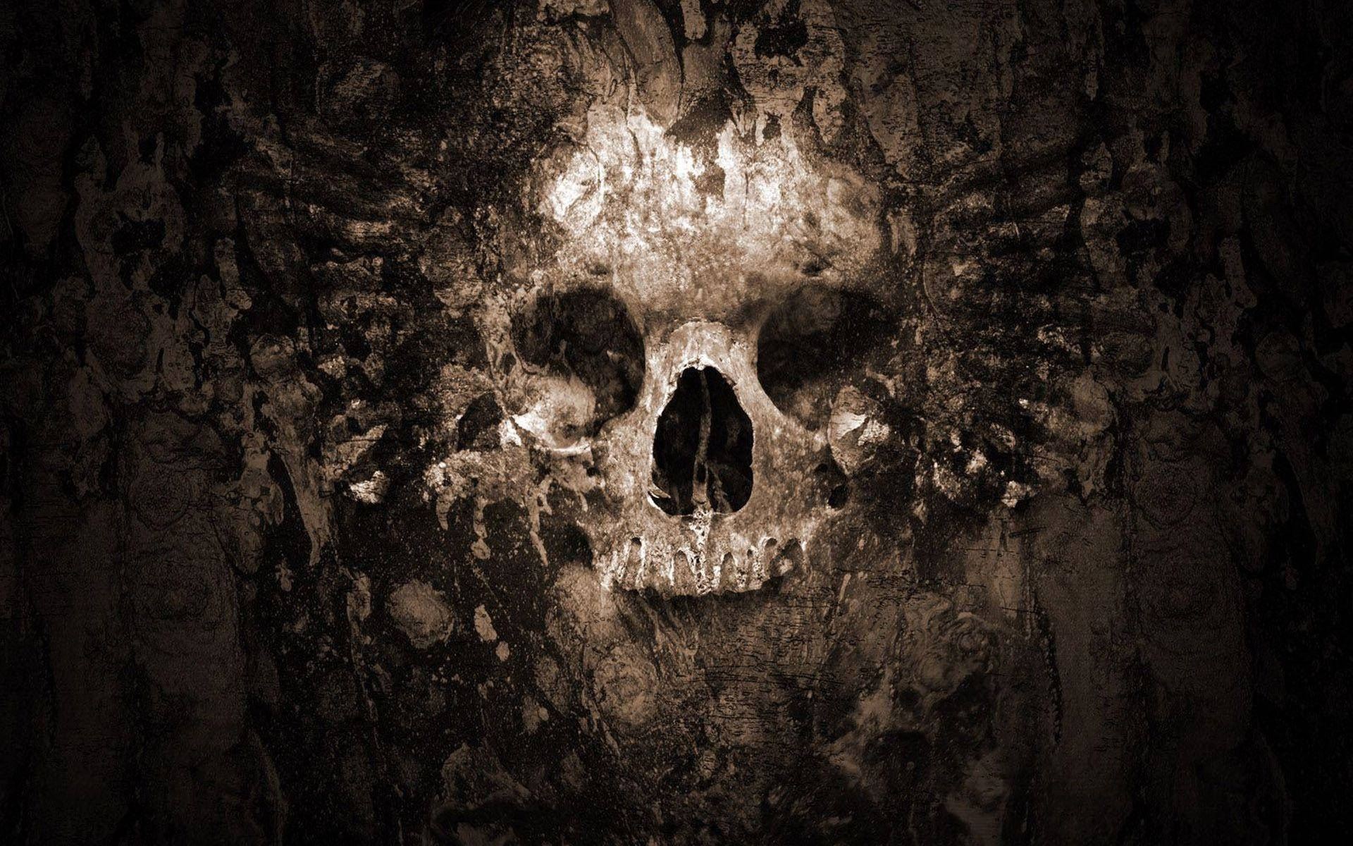 HD Skull, cracked, textured wall, dimly lit, Full HD Desktop Wallpaper