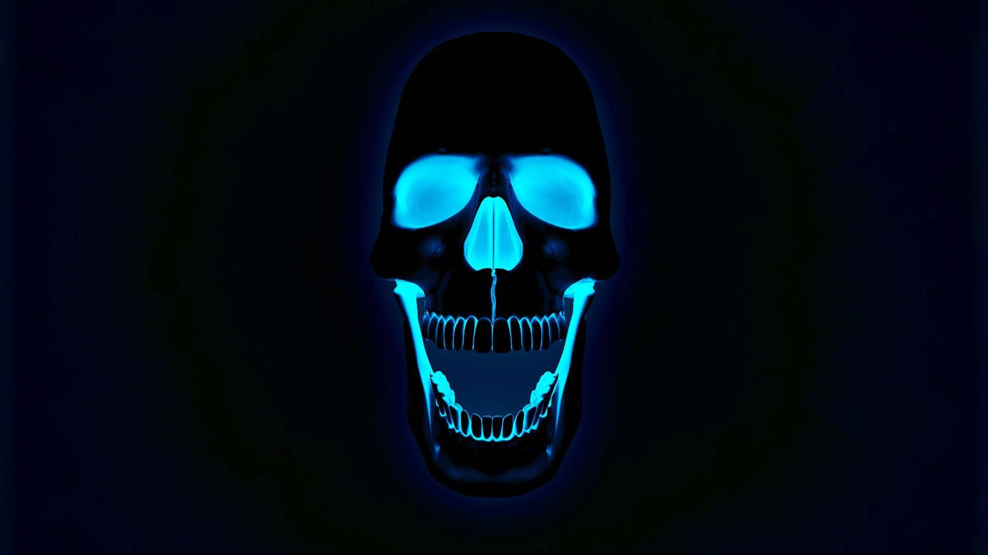 glowing blue skull, luminous eyes, luminous teeth, Full HD Desktop Wallpaper