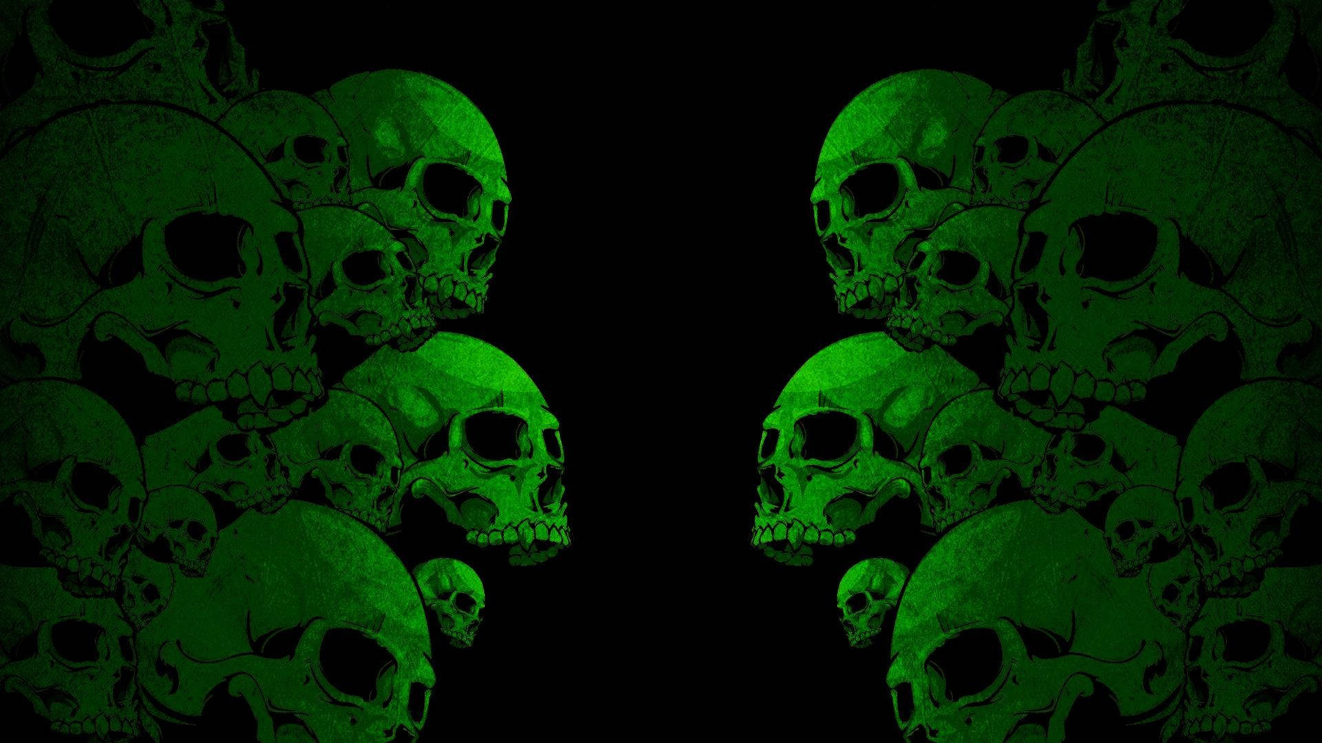 neon green, HD Skull, green glowing skulls, Full HD Desktop Wallpaper