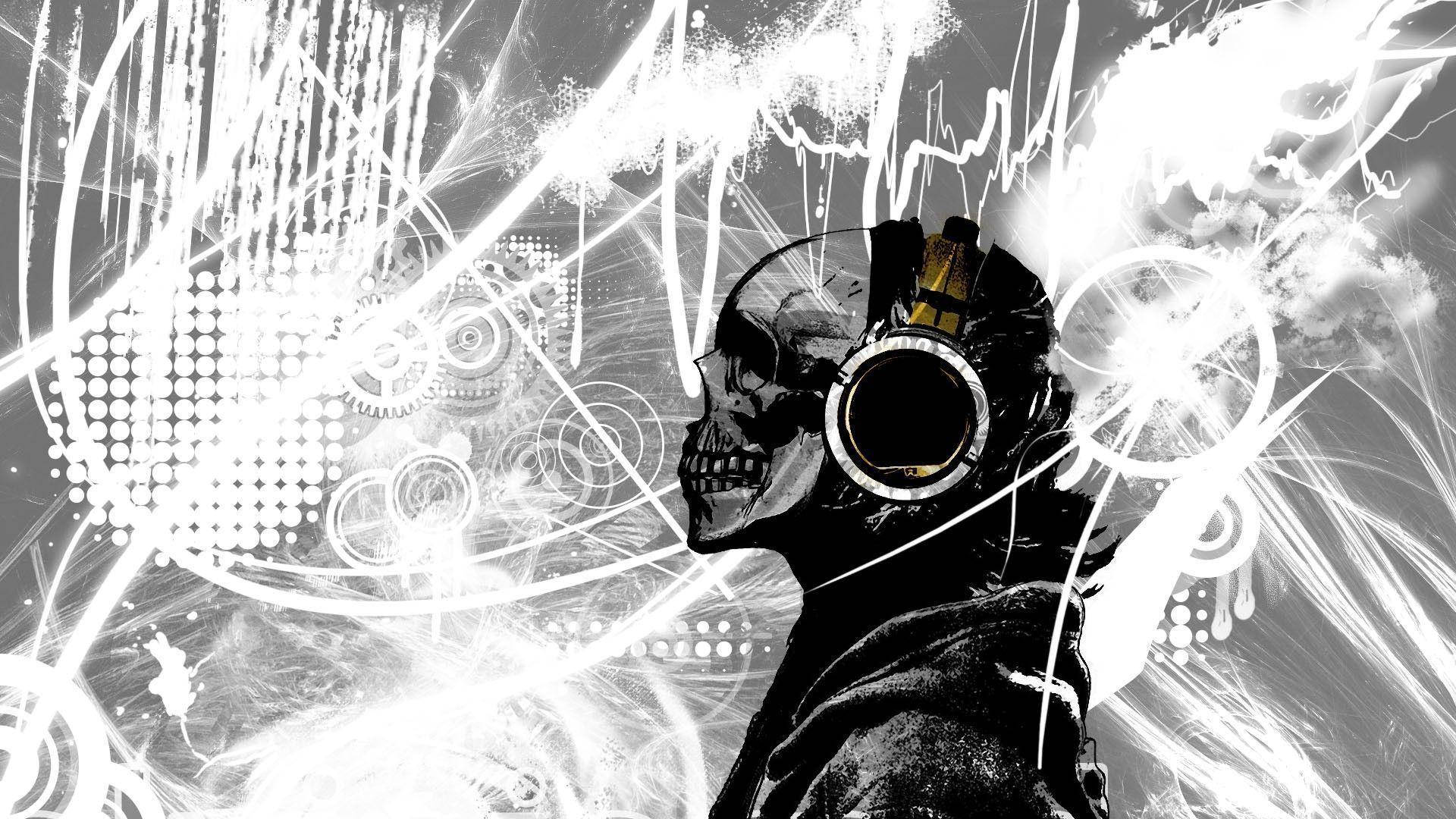 HD Skull, skull, headphones, Full HD Desktop Wallpaper