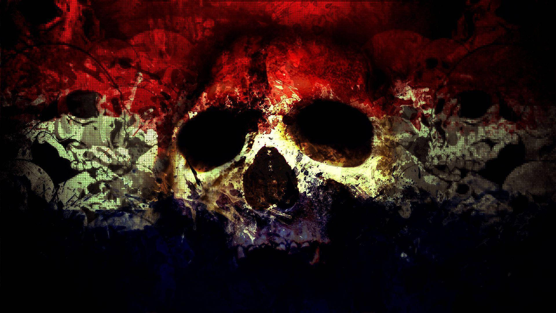 Red HD Skull, fiery red, sickly green, Full HD Desktop Wallpaper