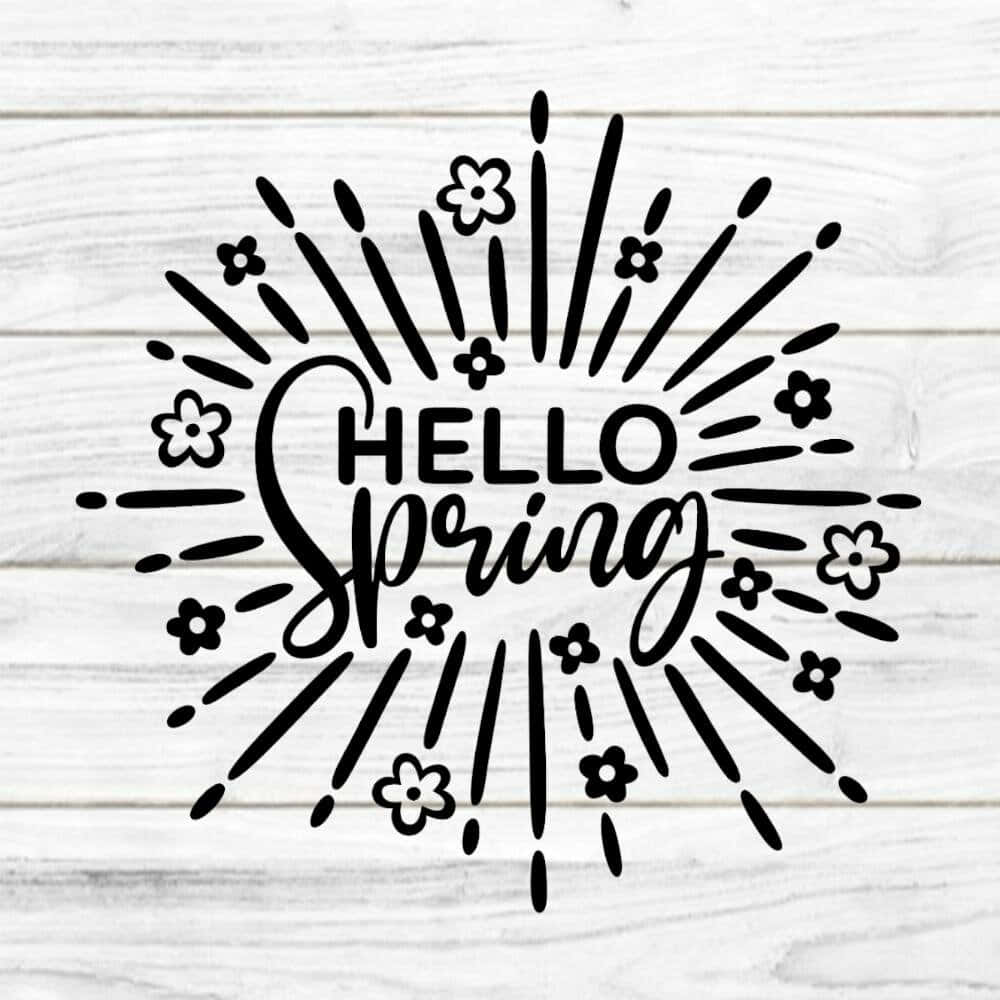 Hello Spring, floral doodles, white weathered wood background, SD Desktop Wallpaper