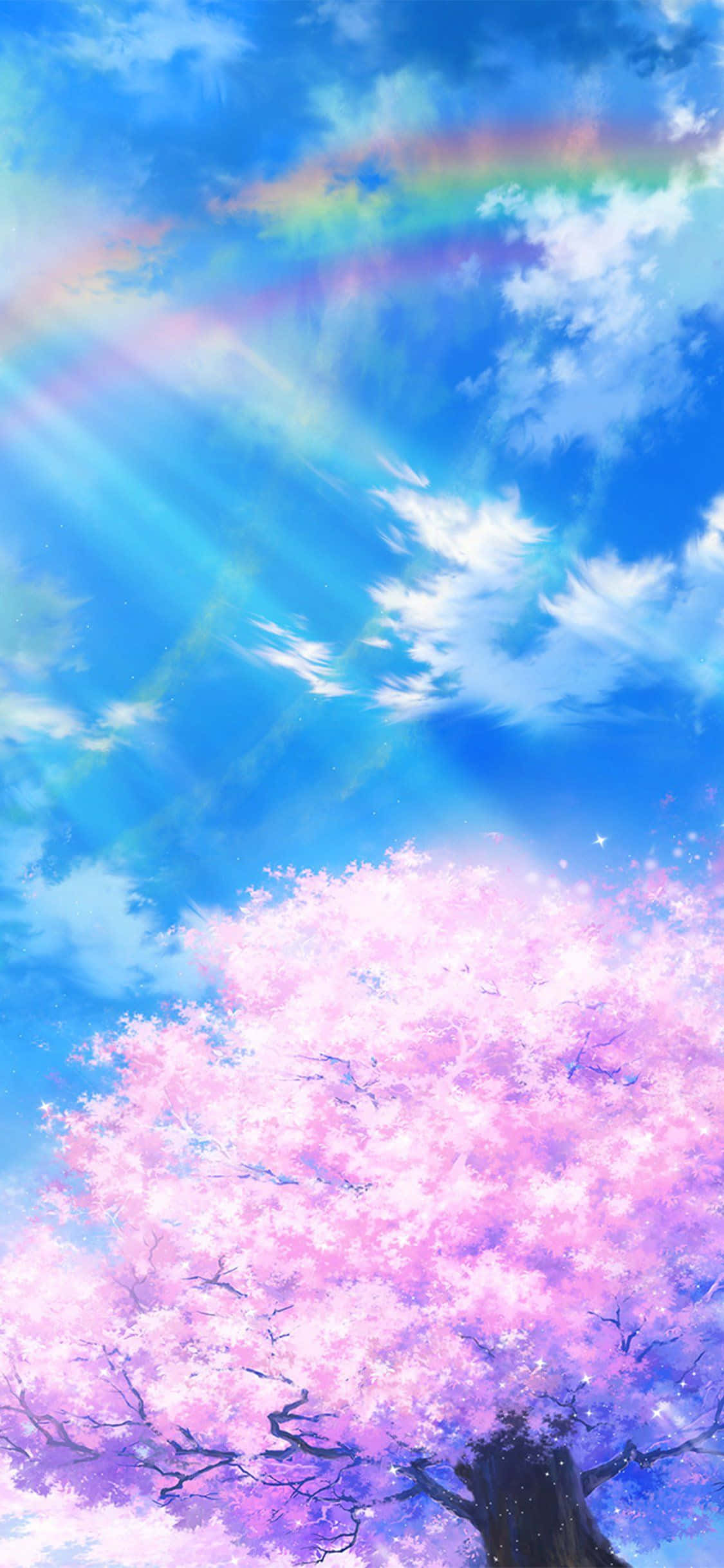 spring sky, anime-style cherry blossom tree, radiant blue sky, Full HD Phone Wallpaper