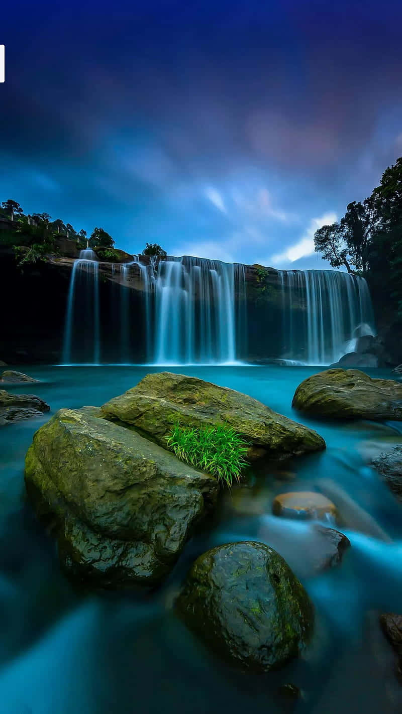 magnificent waterfall scenery, turquoise pool, twilight, HD Phone Wallpaper