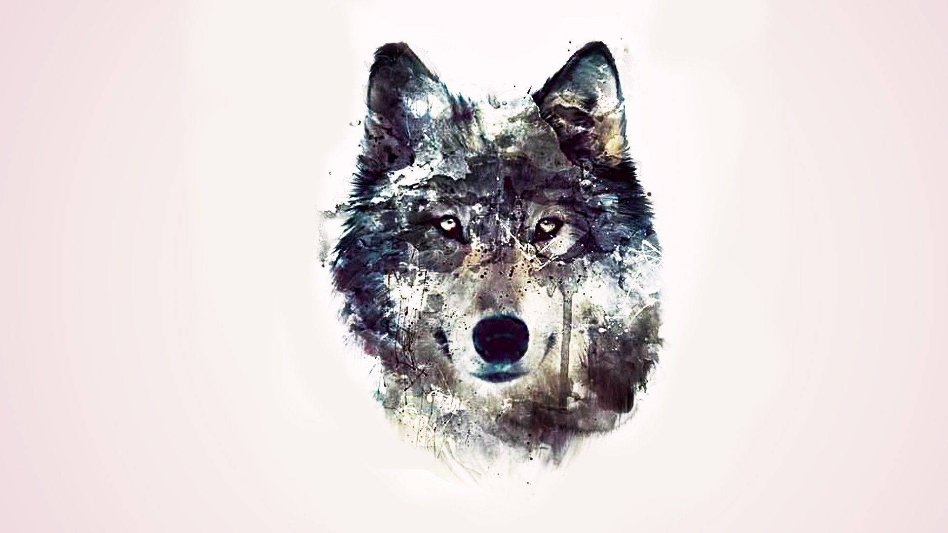 HD Wolf, watercolor-style, gray fur, Full HD Desktop Wallpaper