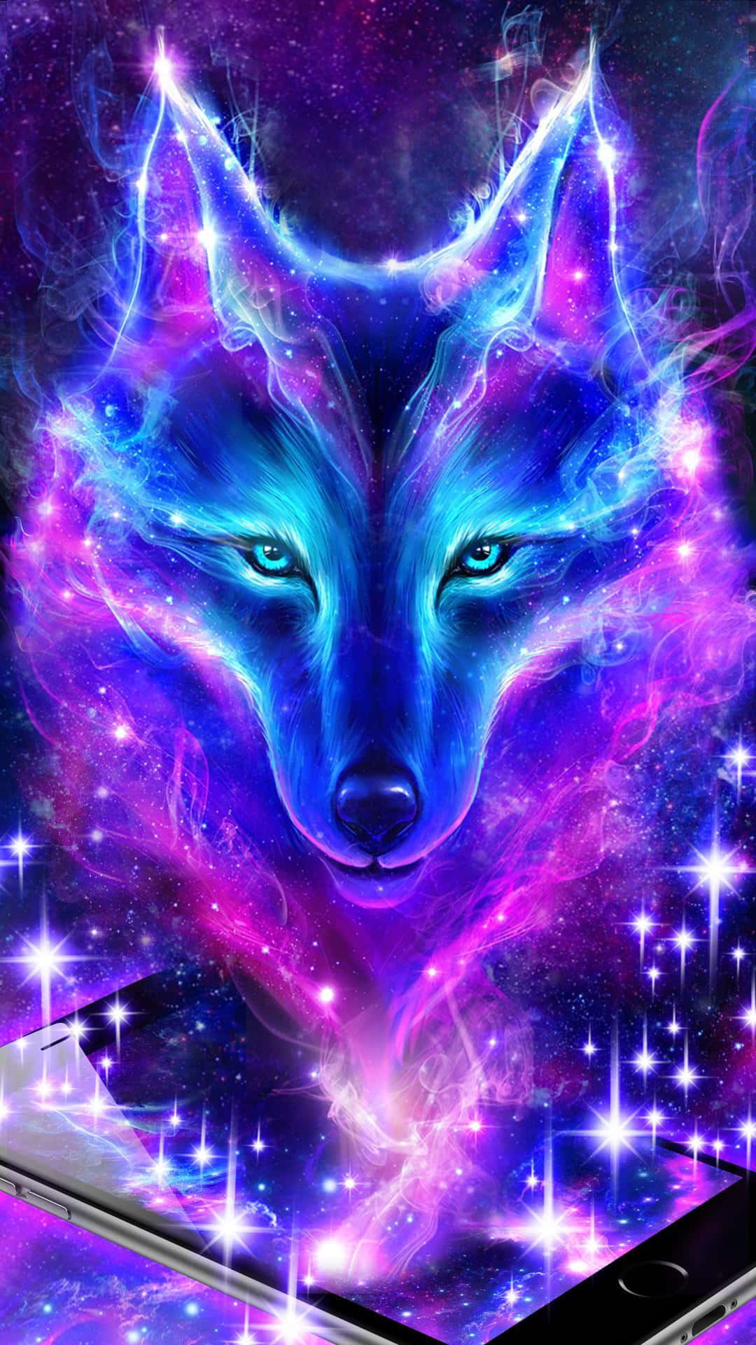 cosmic wolf, electric blue and purple fur, starry nebula backdrop, Full HD Phone Wallpaper