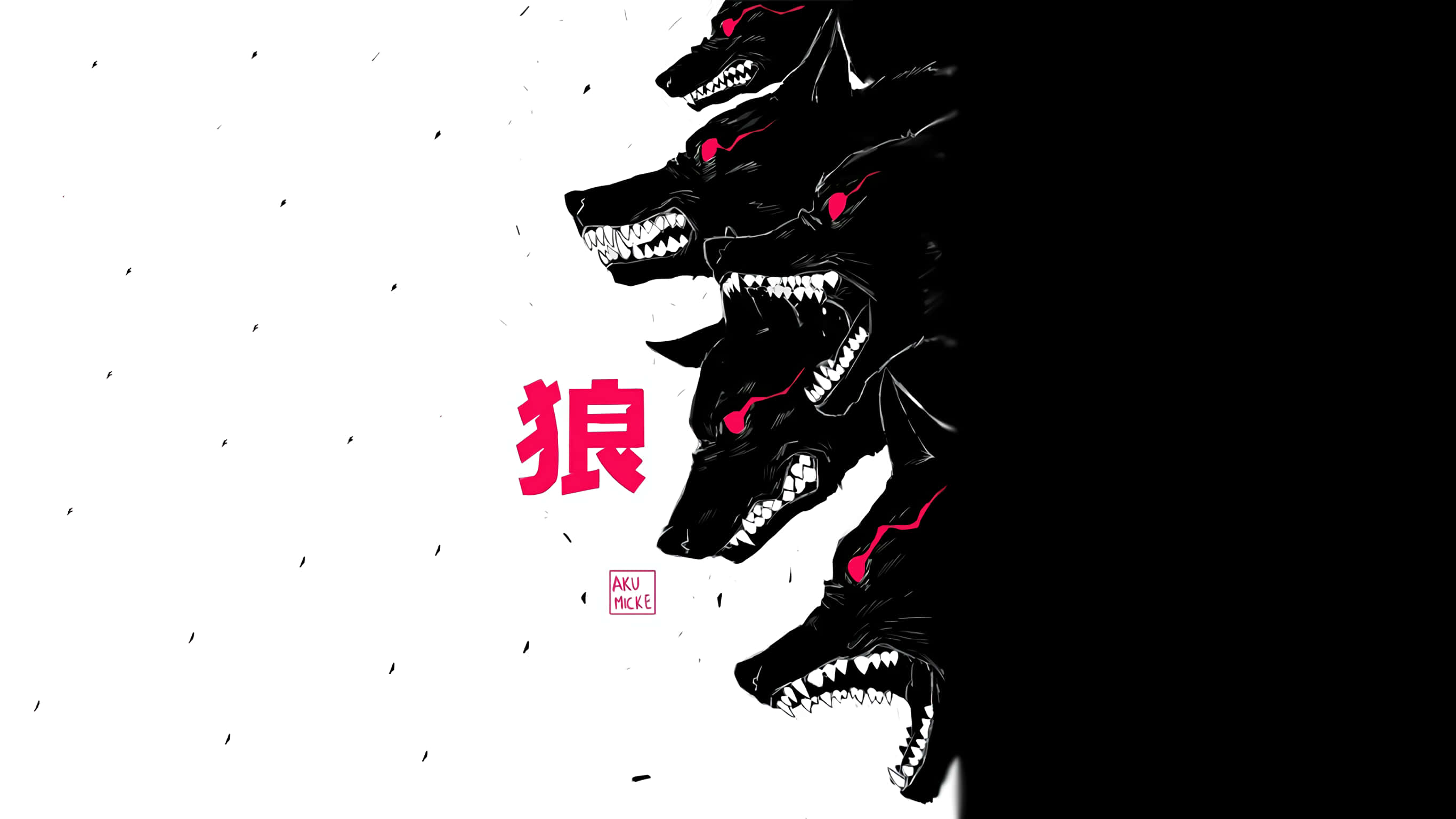 Particular Wolves, black wolf heads, red eyes, 2K Desktop Wallpaper