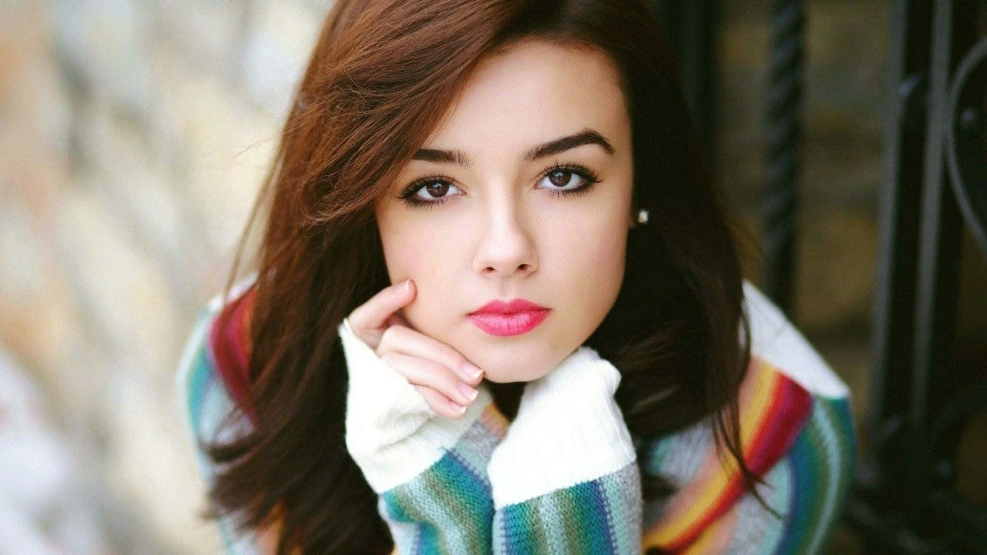 HD Women, brown hair, pink lips, Full HD Desktop Wallpaper