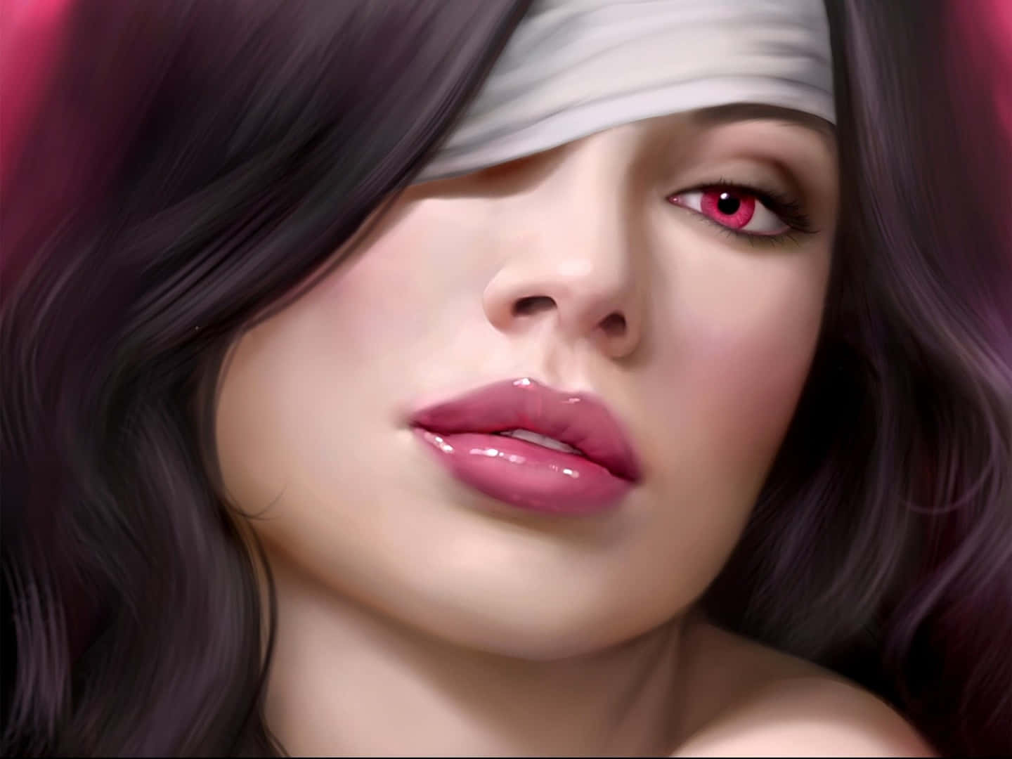 bandage, glowing red eye, white blindfold, HD Desktop Wallpaper