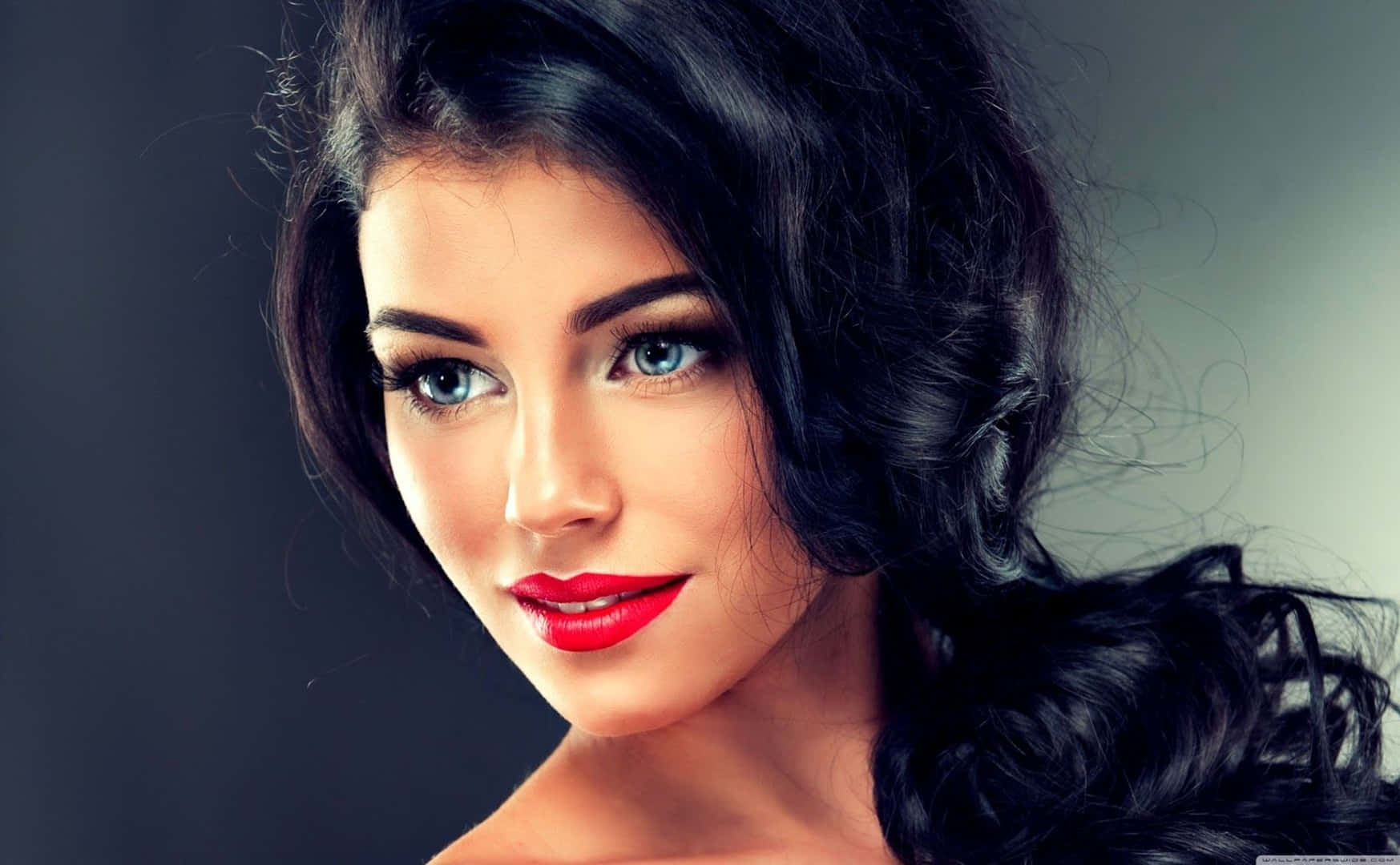 HD Women, dark wavy hair, bold red lips, HD Desktop Wallpaper