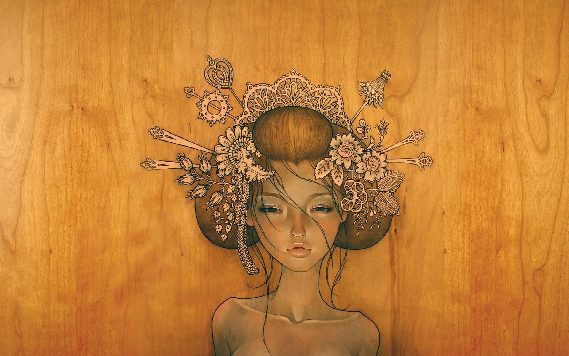 painted hd wood, floral, lace, Full HD Desktop Wallpaper