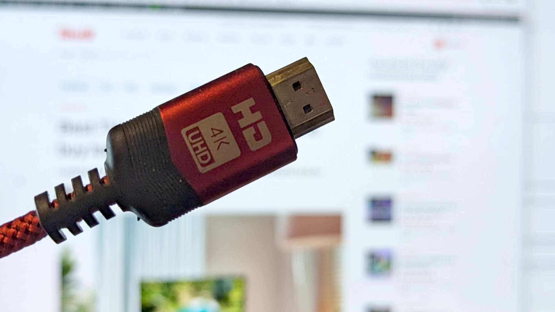 HDMI cable, 4K UHD, red HDMI cable connector, Full HD Desktop Wallpaper