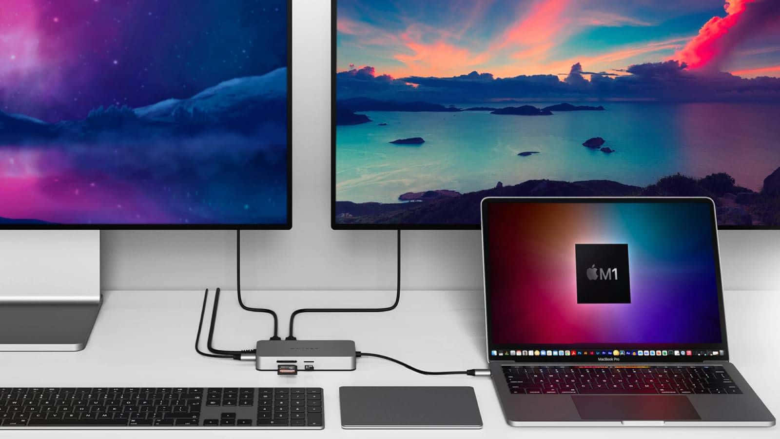 HDMI, Apple laptop, dual monitors, HD Desktop Wallpaper