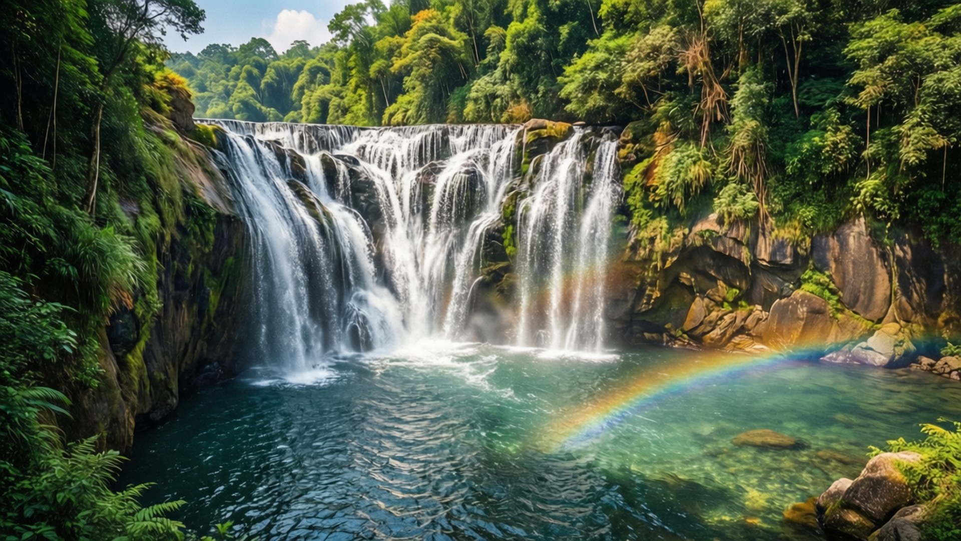 HDR, rainbow, waterfall, Full HD Desktop Wallpaper