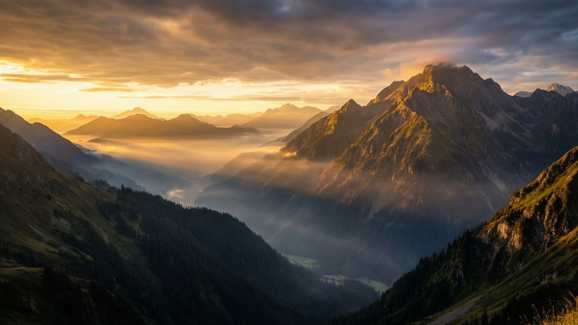HDR, mountain, sunrise, Full HD Desktop Wallpaper
