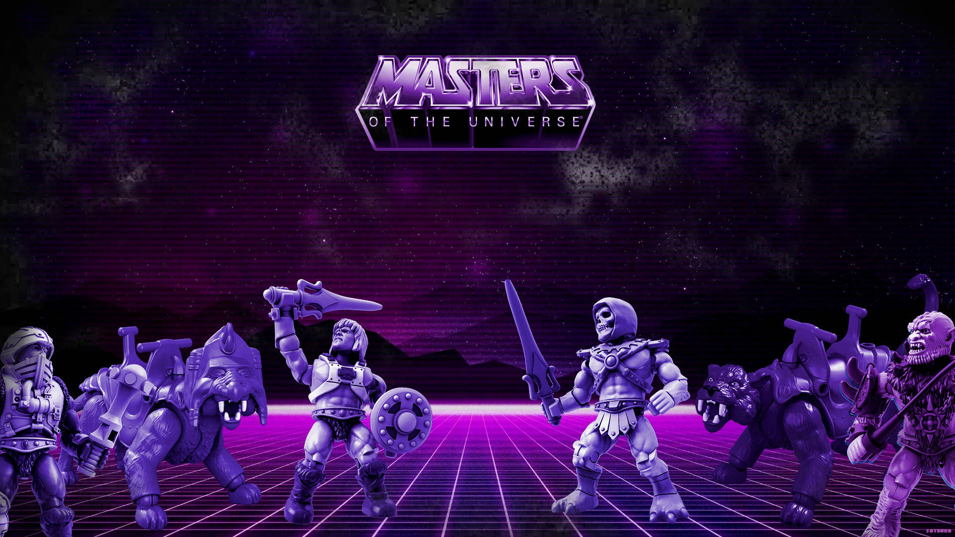 He-Man And The Masters Of The Universe, retro-futuristic grid, starry cosmic backdrop, Full HD Desktop Wallpaper