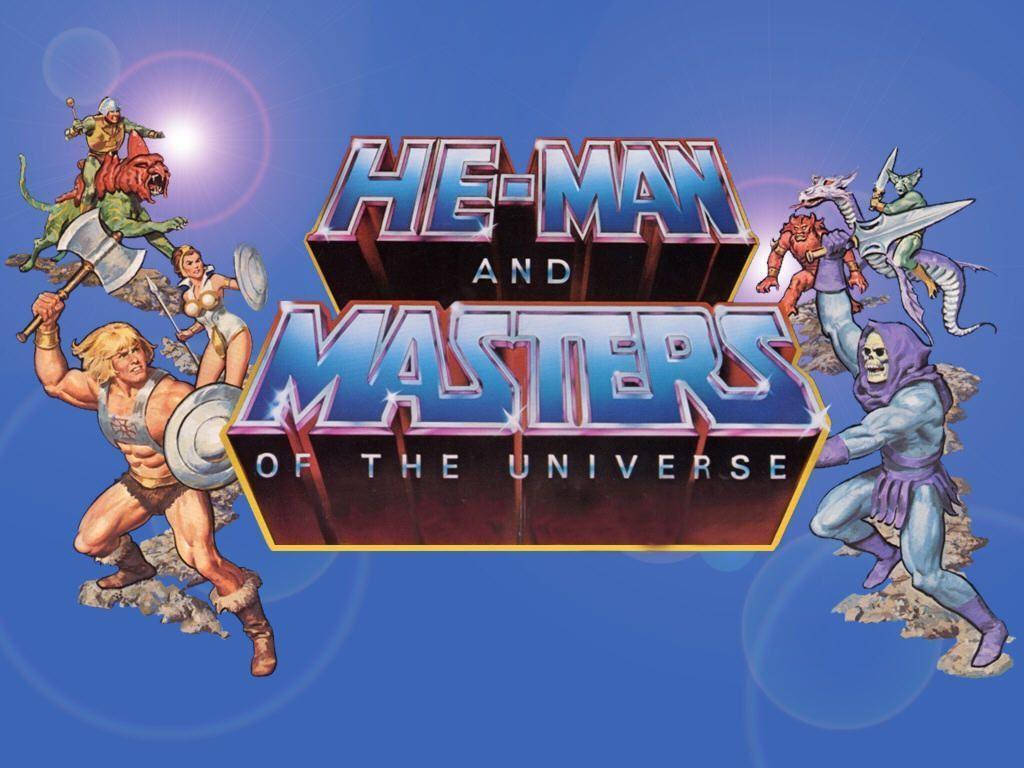 He-Man And The Masters Of The Universe, 80s cartoon characters, glowing title logo, SD Desktop Wallpaper