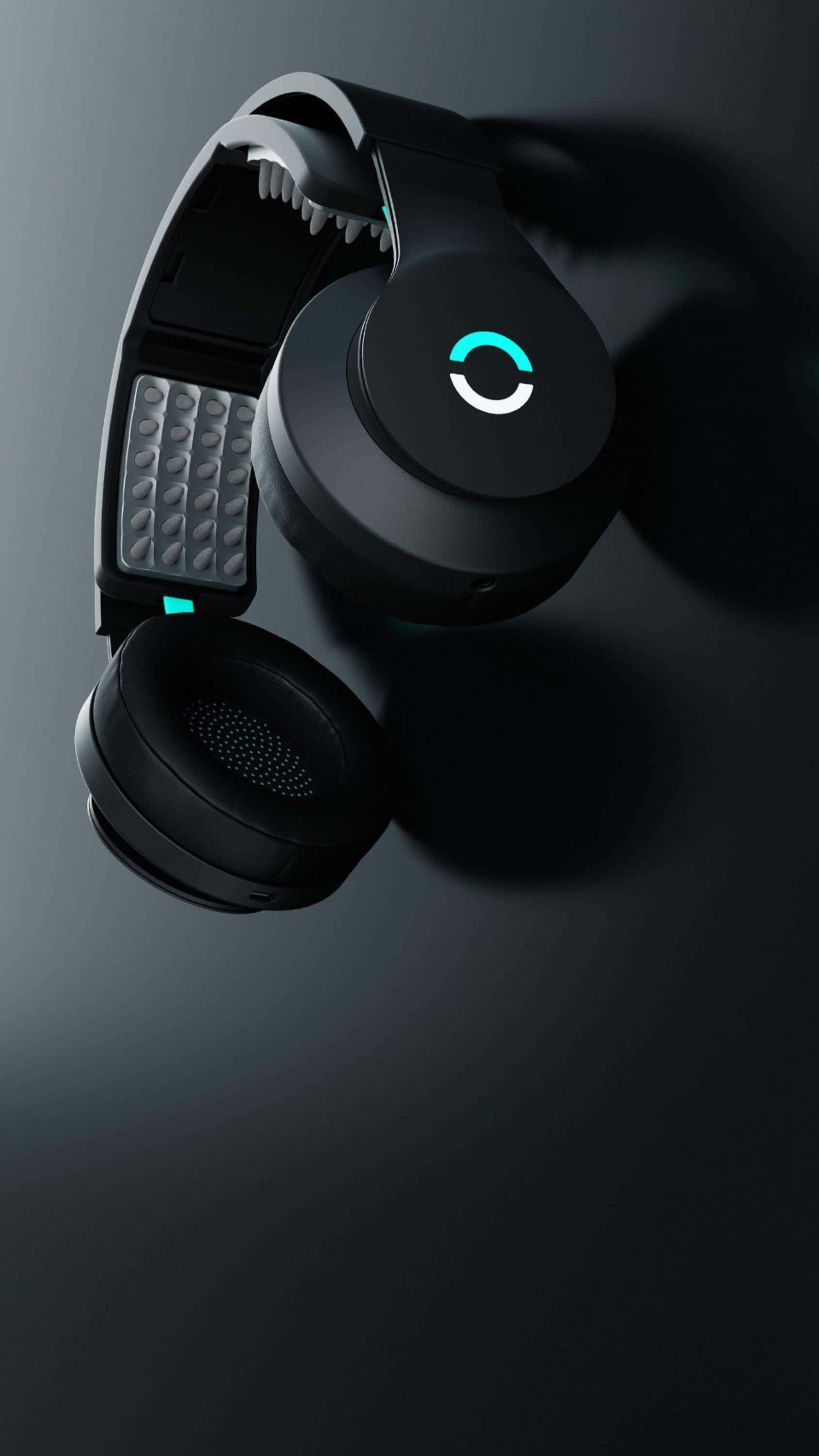 modern black headphones, gaming headset, glowing teal accents, 2K Phone Wallpaper