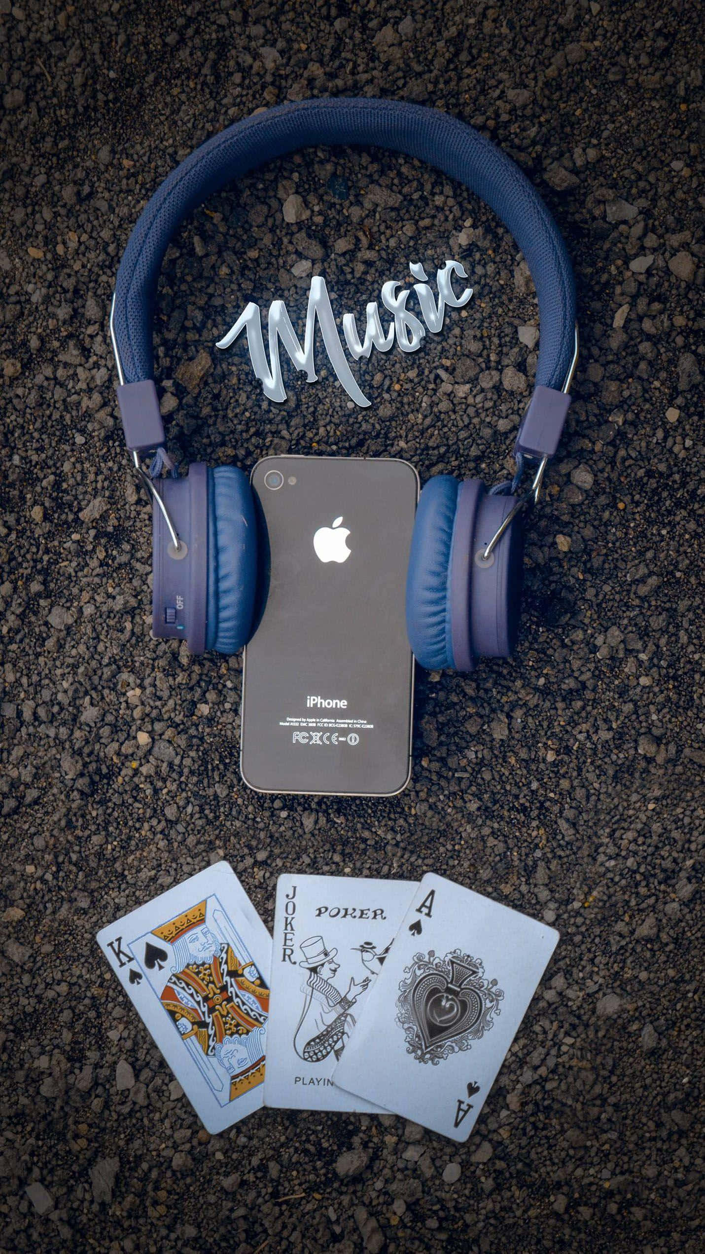 Blue headphones, iPhone, gravel, Full HD Phone Wallpaper