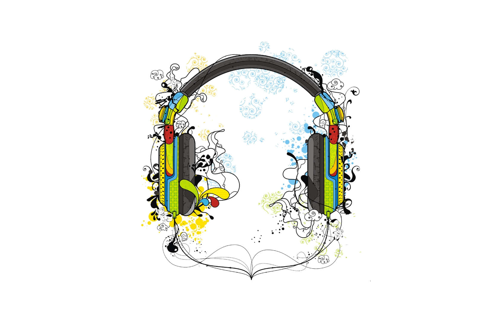 colorful headphones, graffiti-style, colorful swirls, HD Desktop Wallpaper