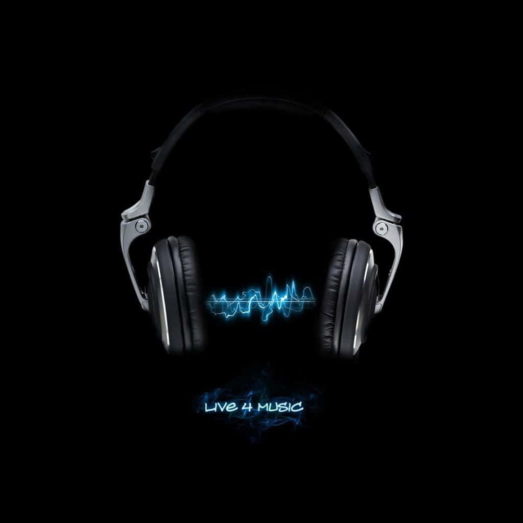 Peripheral Wireless Headphones, electric blue audio waves, pure black background, SD Desktop Wallpaper