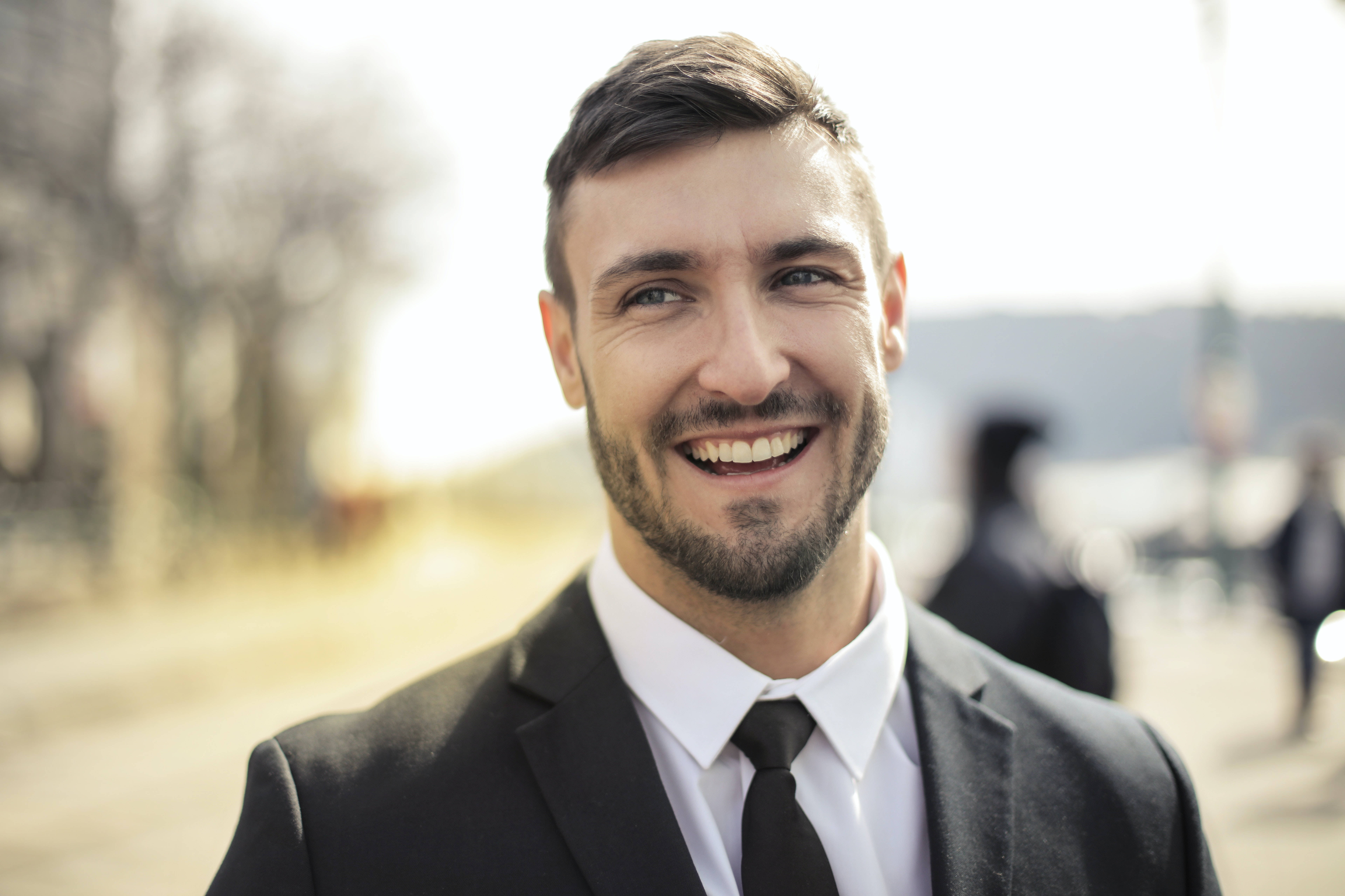 man in suit, black suit, tie, 8K Desktop Wallpaper