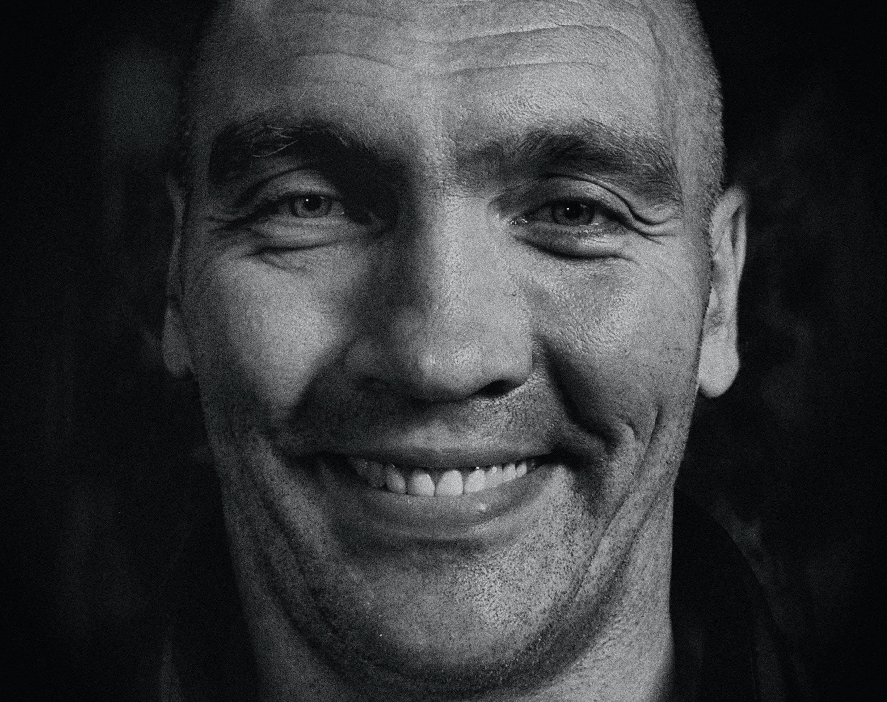 bald man, monochrome headshot, black and white portrait, 2K Desktop Wallpaper