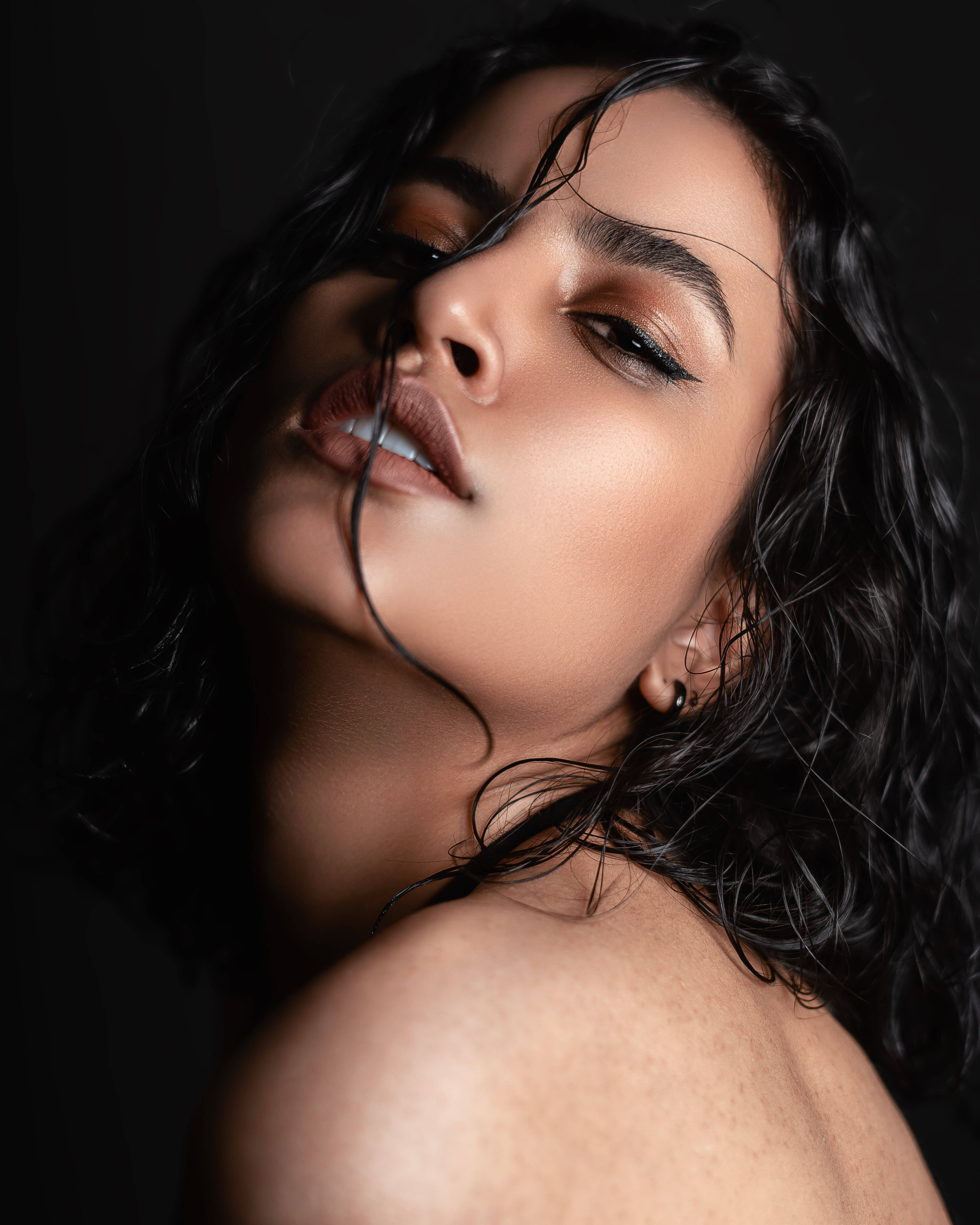Slay Girl, headshot photograph, wet dark hair, 4K Phone Wallpaper
