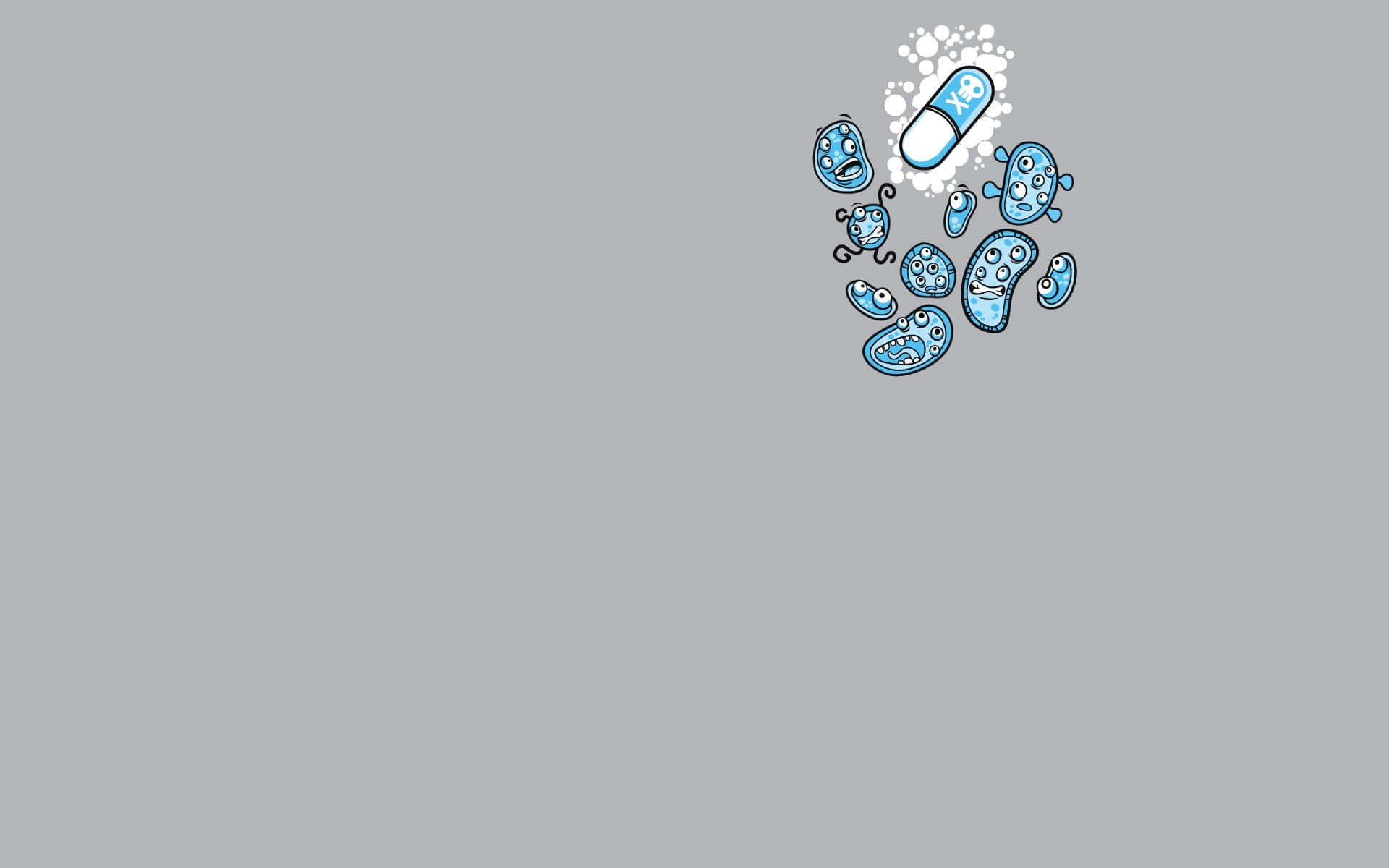 health and beauty, blue microbes, cartoon pill, Full HD Desktop Wallpaper
