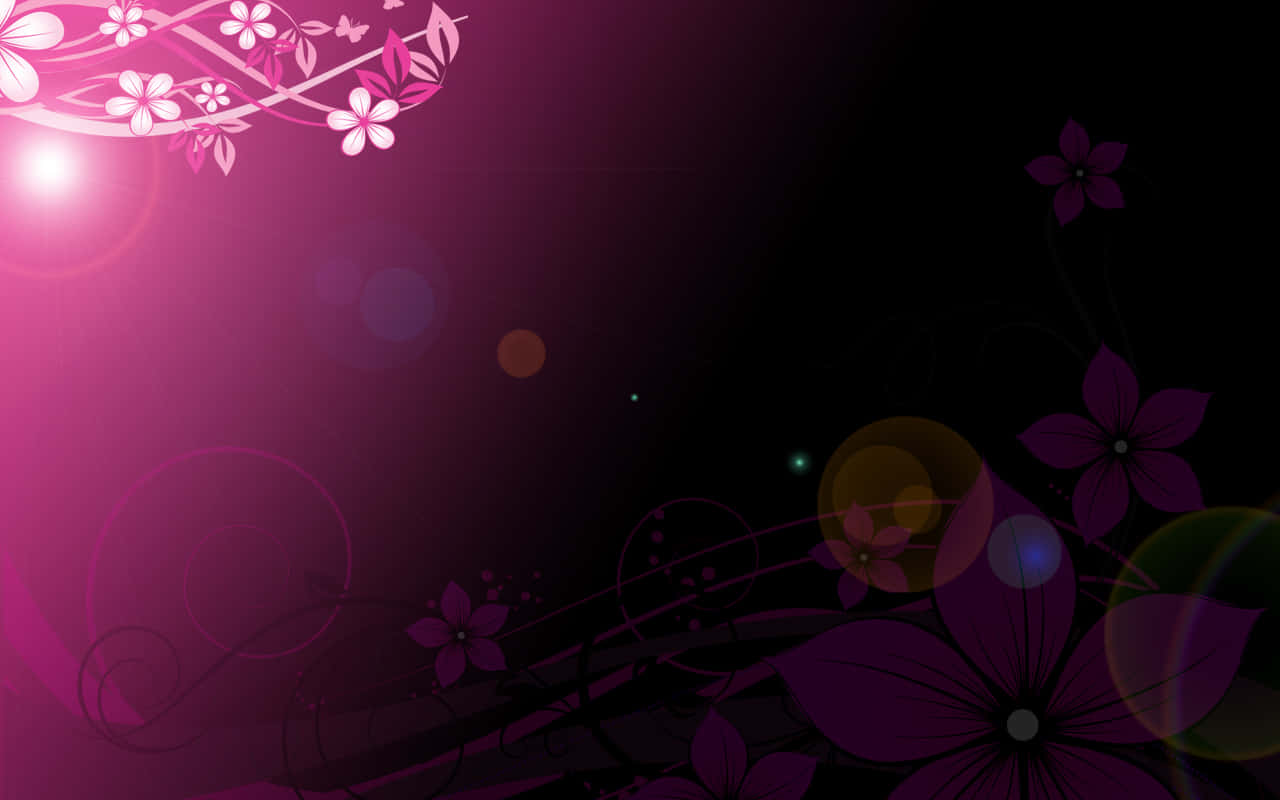Vibrant pink and purple floral swirls, glowing orbs, dark gradient background, HD Desktop Wallpaper