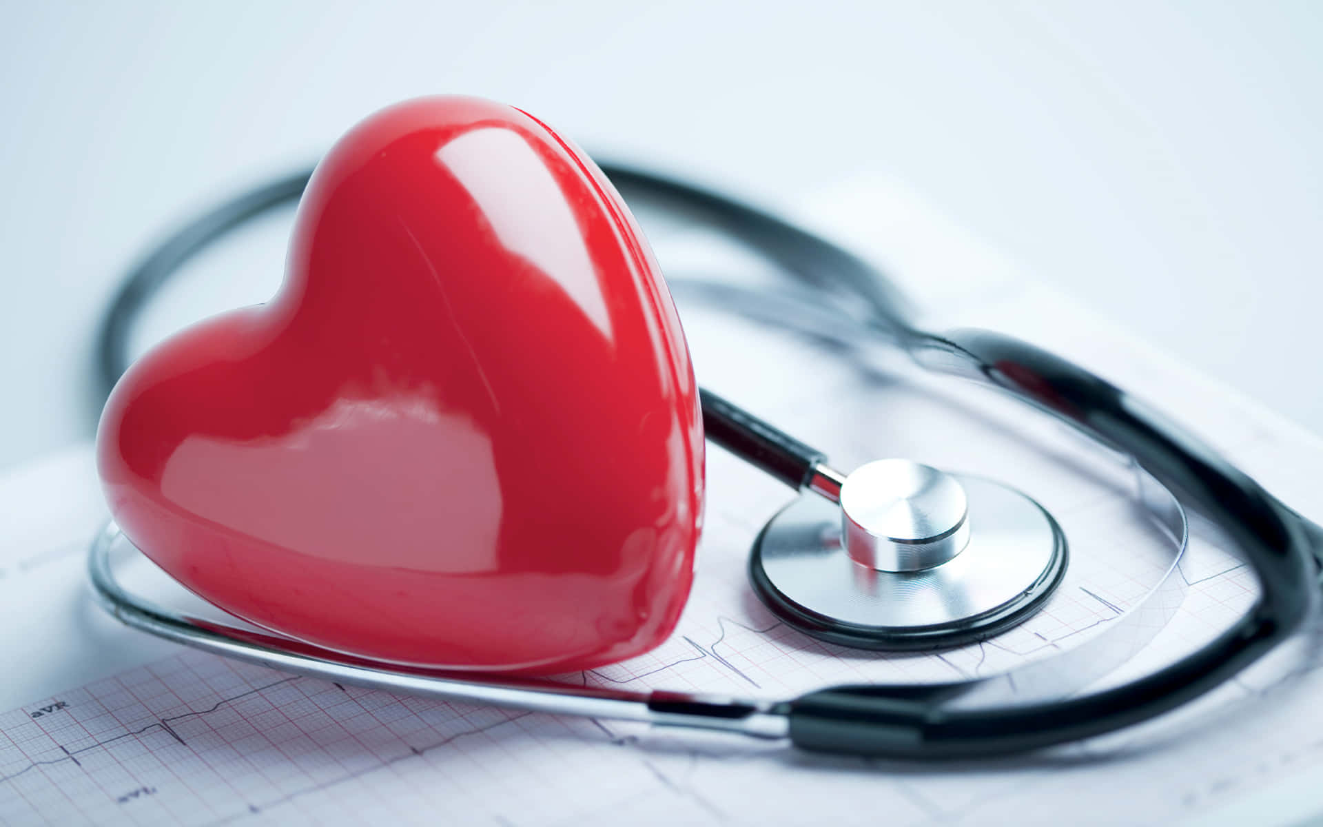 glossy red heart-shaped object, stethoscope, electrocardiogram chart, Full HD Desktop Wallpaper