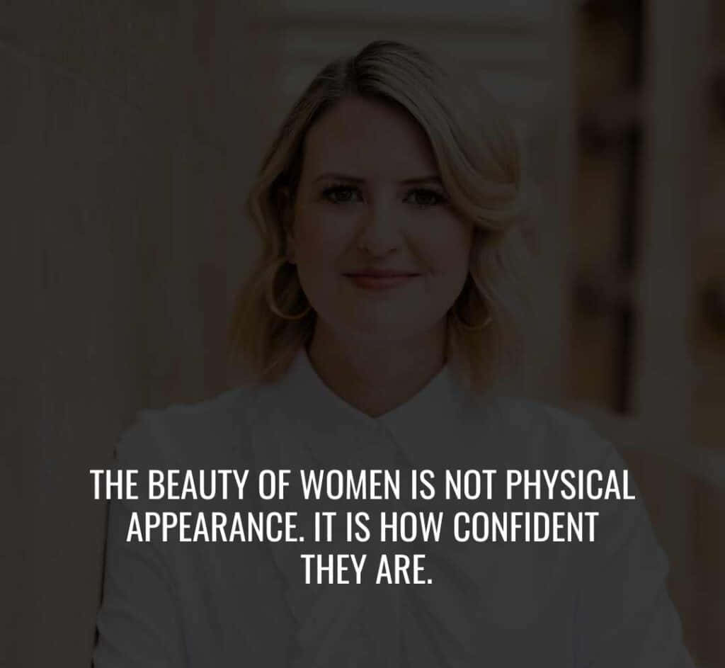 Confident Beauty Quote, blonde hair, dimly lit indoor background, SD Desktop Wallpaper