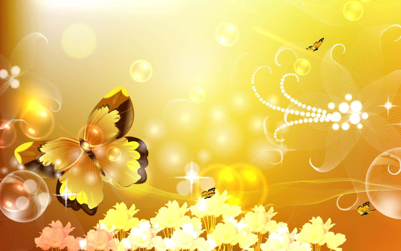 Health And Beauty, golden butterflies, glowing orbs, HD Desktop Wallpaper