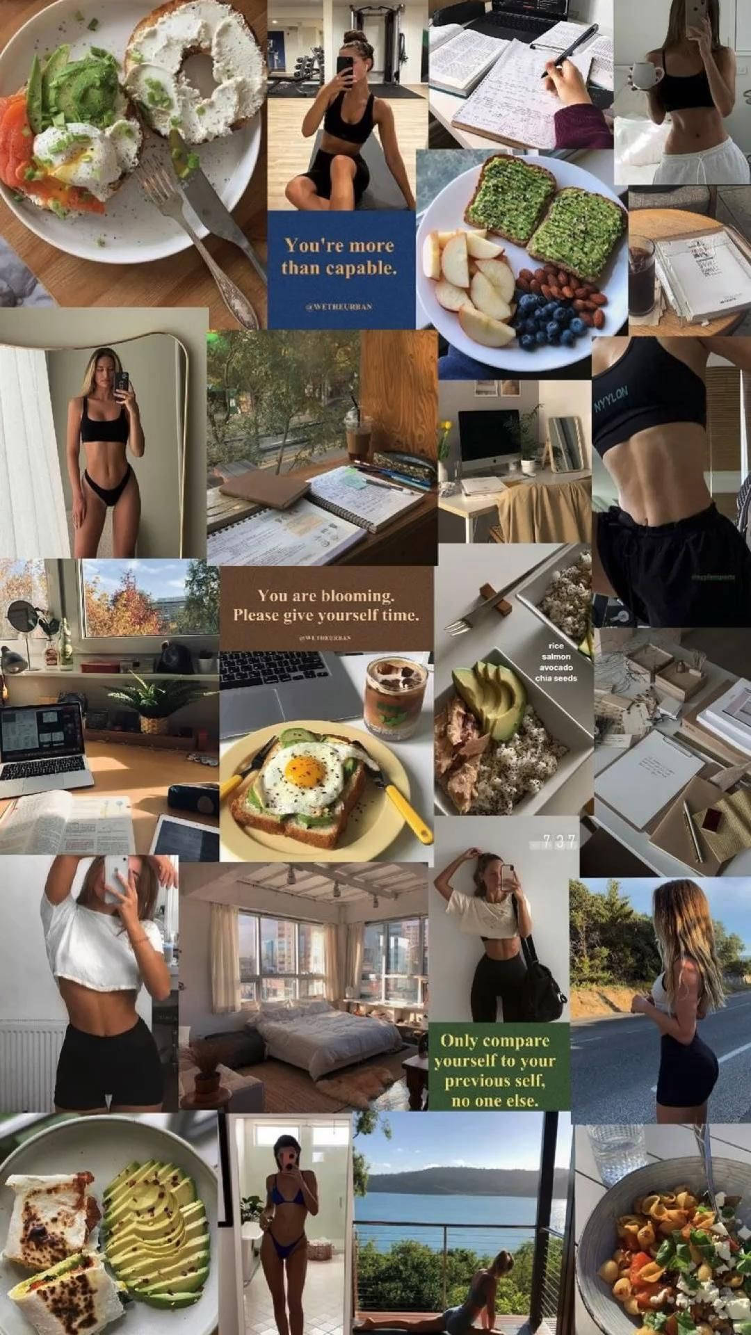 That Girl Aesthetic, fitness selfies, healthy meals, Full HD Phone Wallpaper
