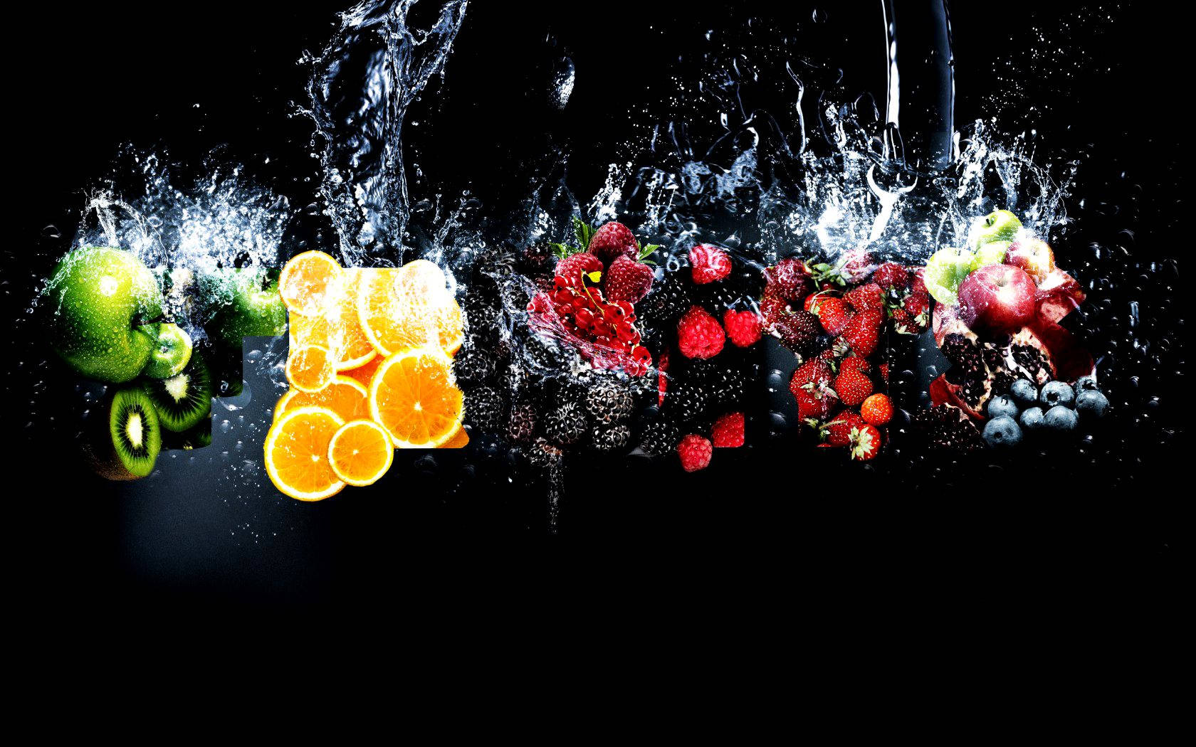 fresh fruits, vibrant fruits, water splashes, HD Desktop Wallpaper