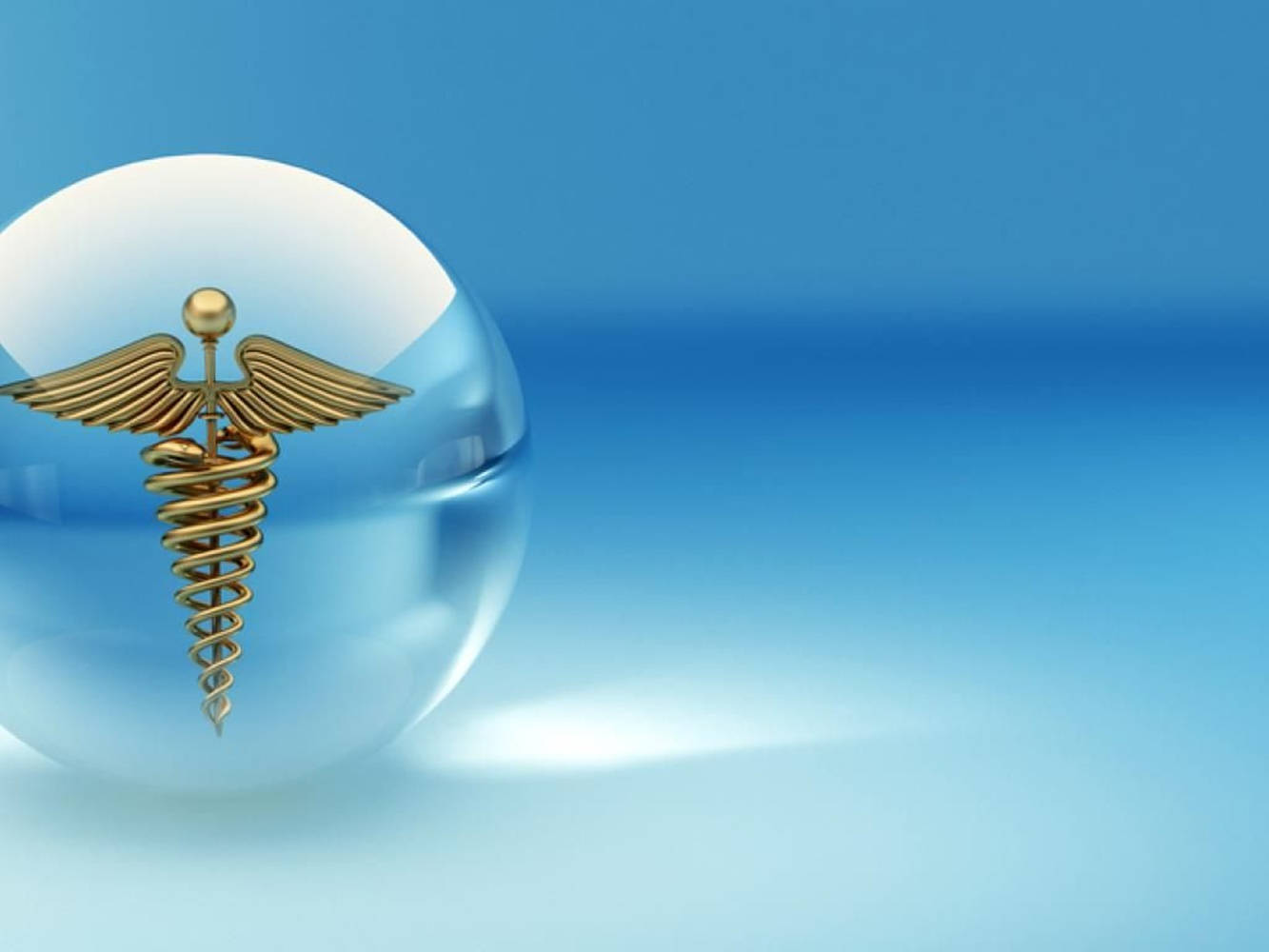caduceus, golden, transparent glass sphere, HD Desktop Wallpaper