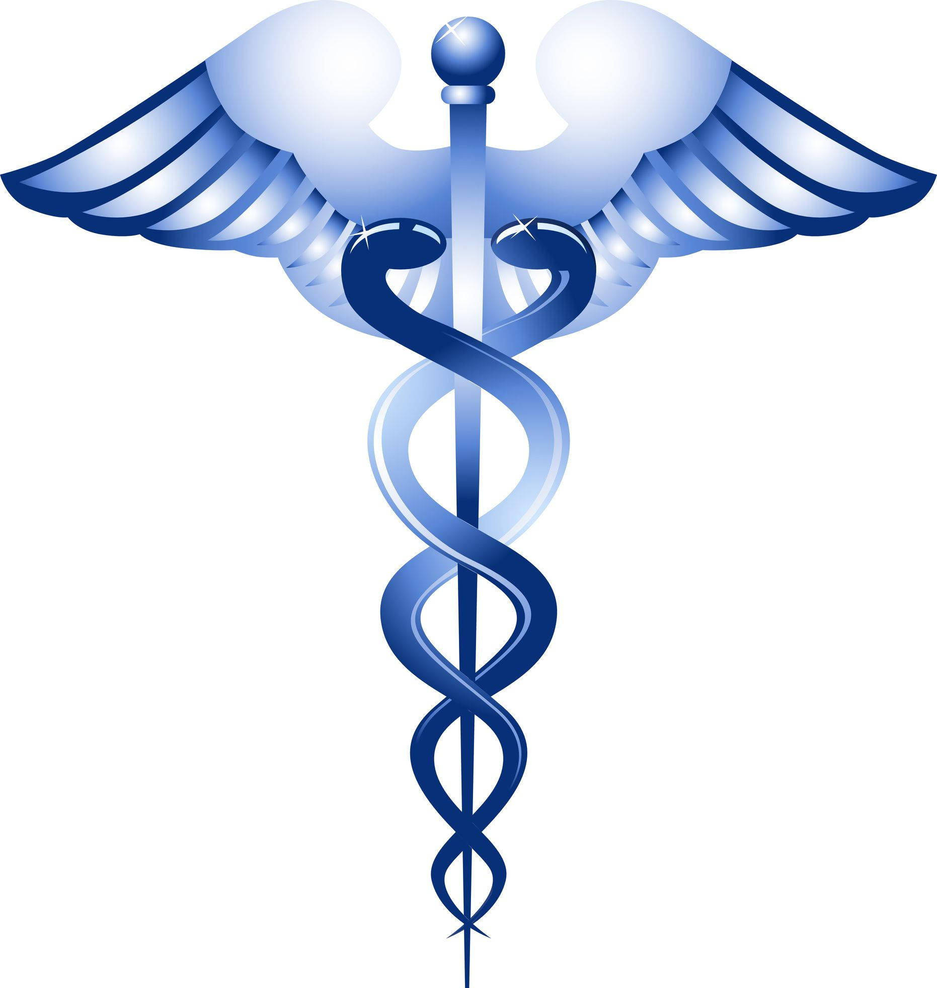 blue caduceus symbol, wings, intertwined snakes, Full HD Phone Wallpaper