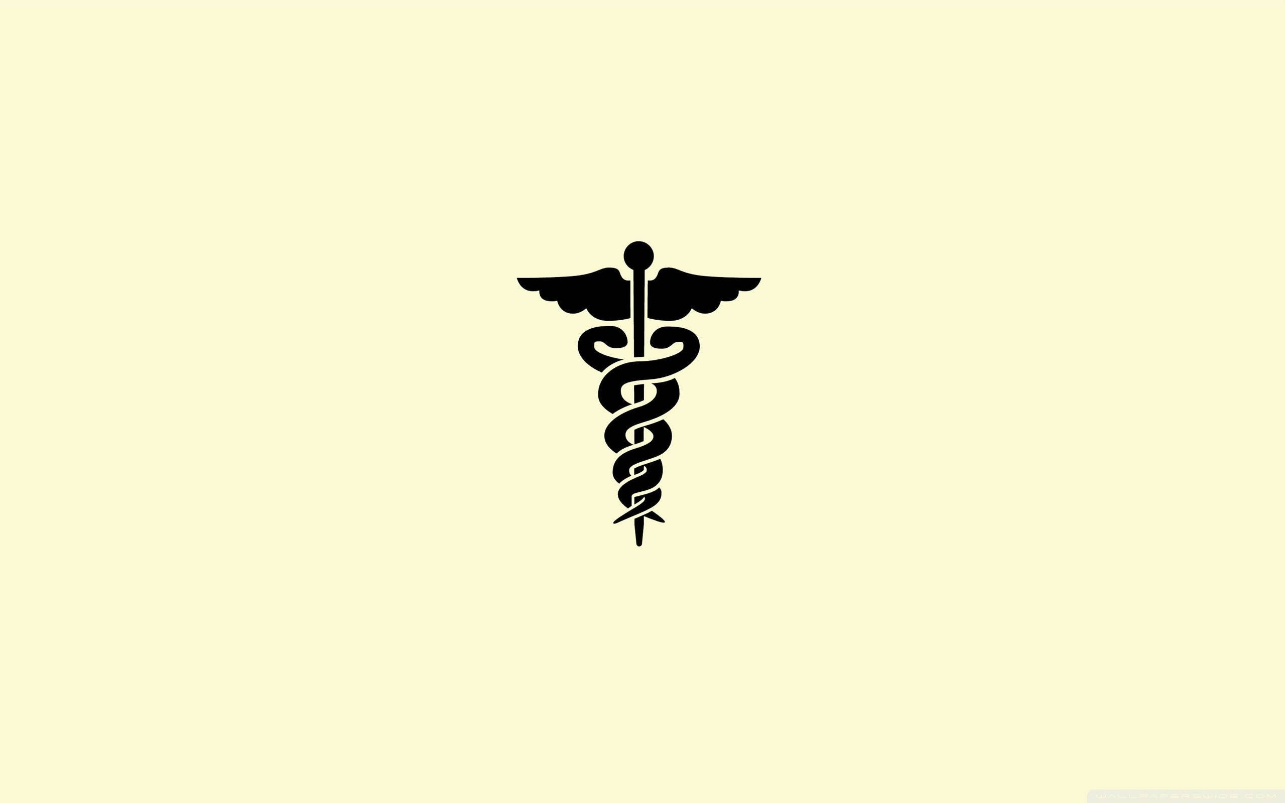 caduceus, black, pale yellow, 2K Desktop Wallpaper