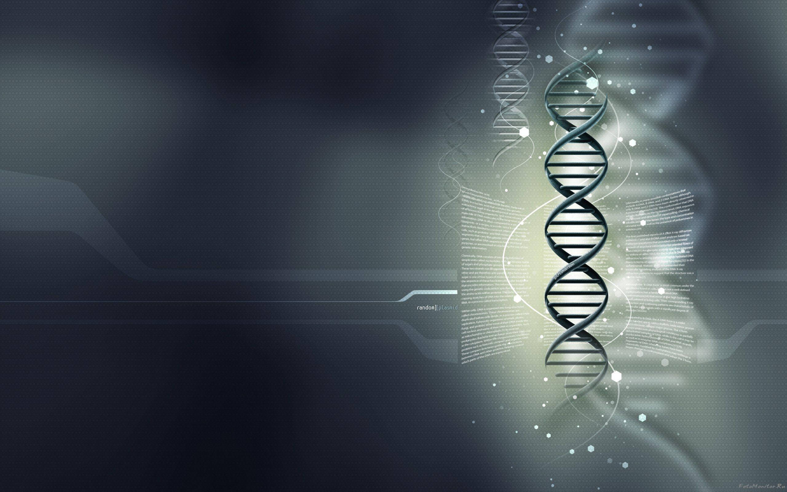 DNA strand, double helix, futuristic digital interface, 2K Desktop Wallpaper