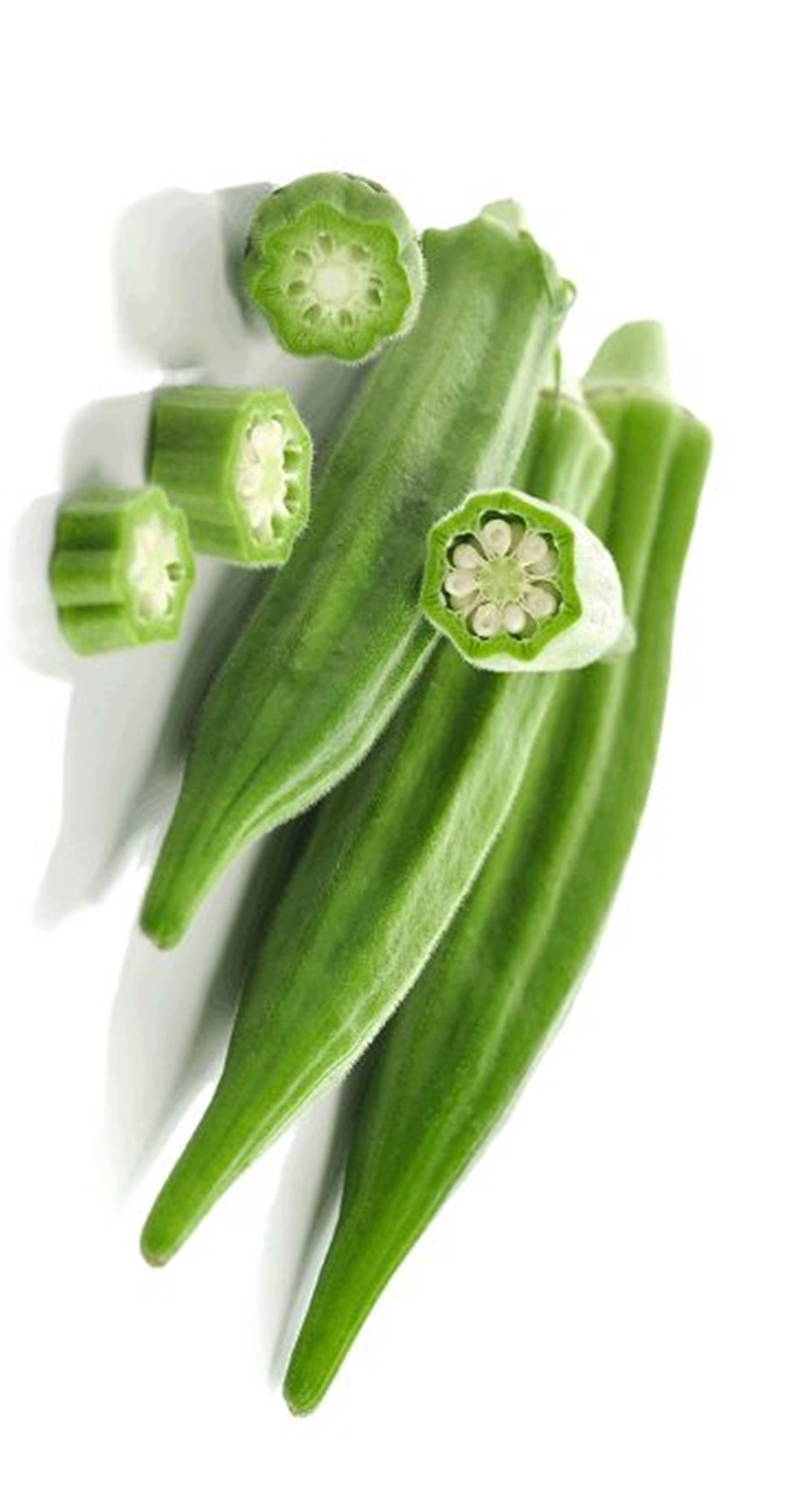 okra, green okra pods, sliced ends, 2K Phone Wallpaper